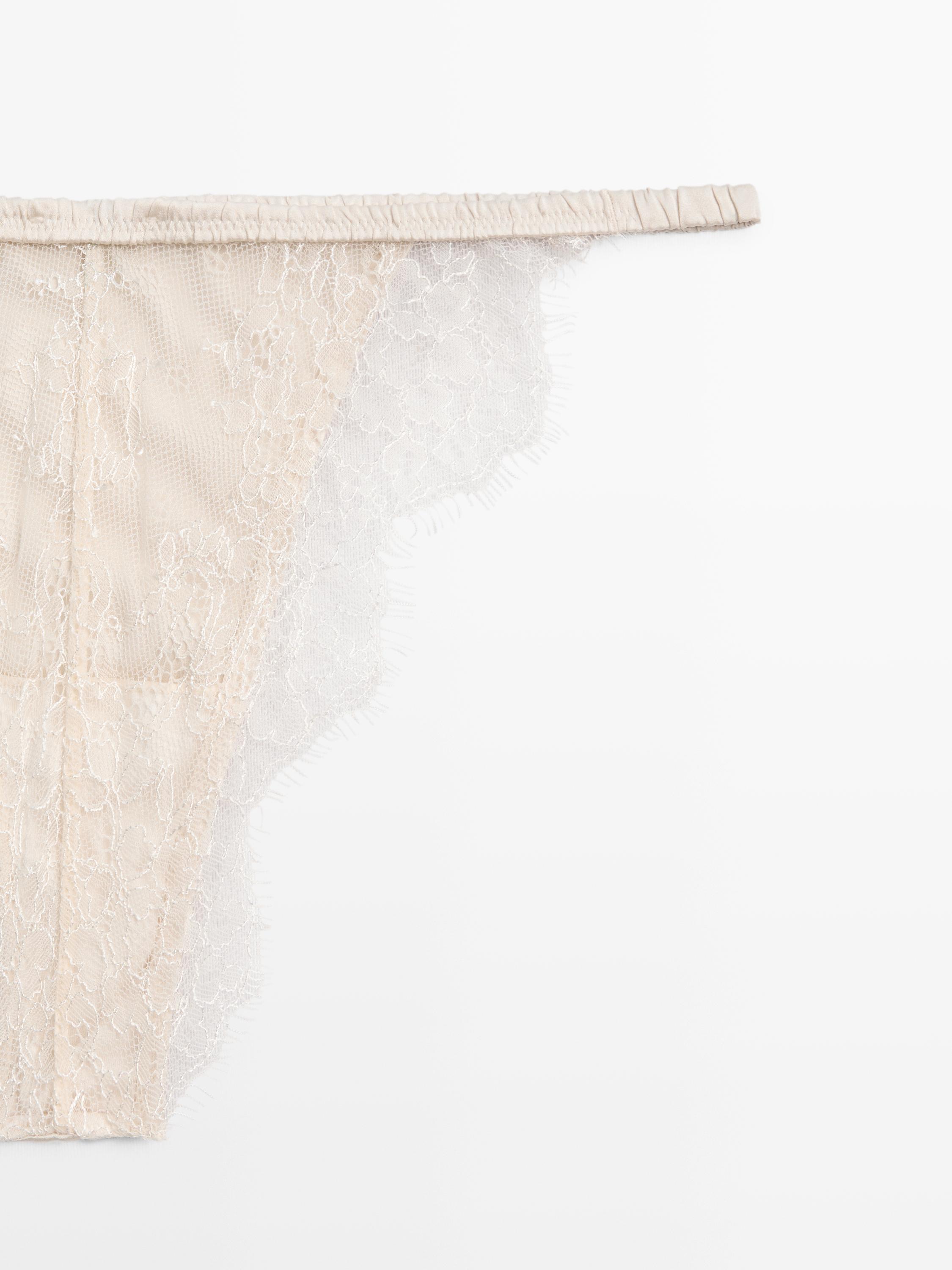 Silk briefs with lace detail — CREAM