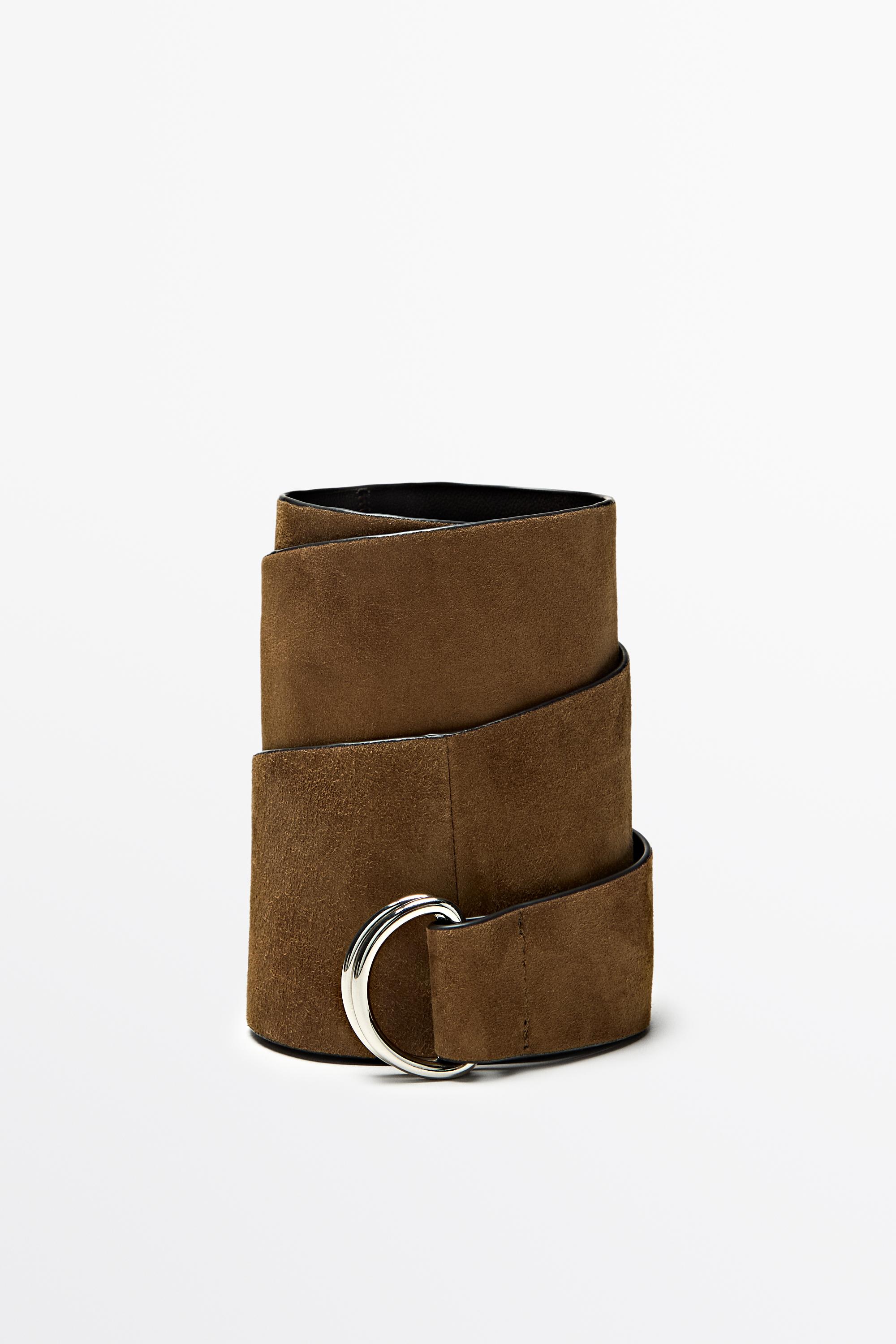 Split leather sash belt — SAND
