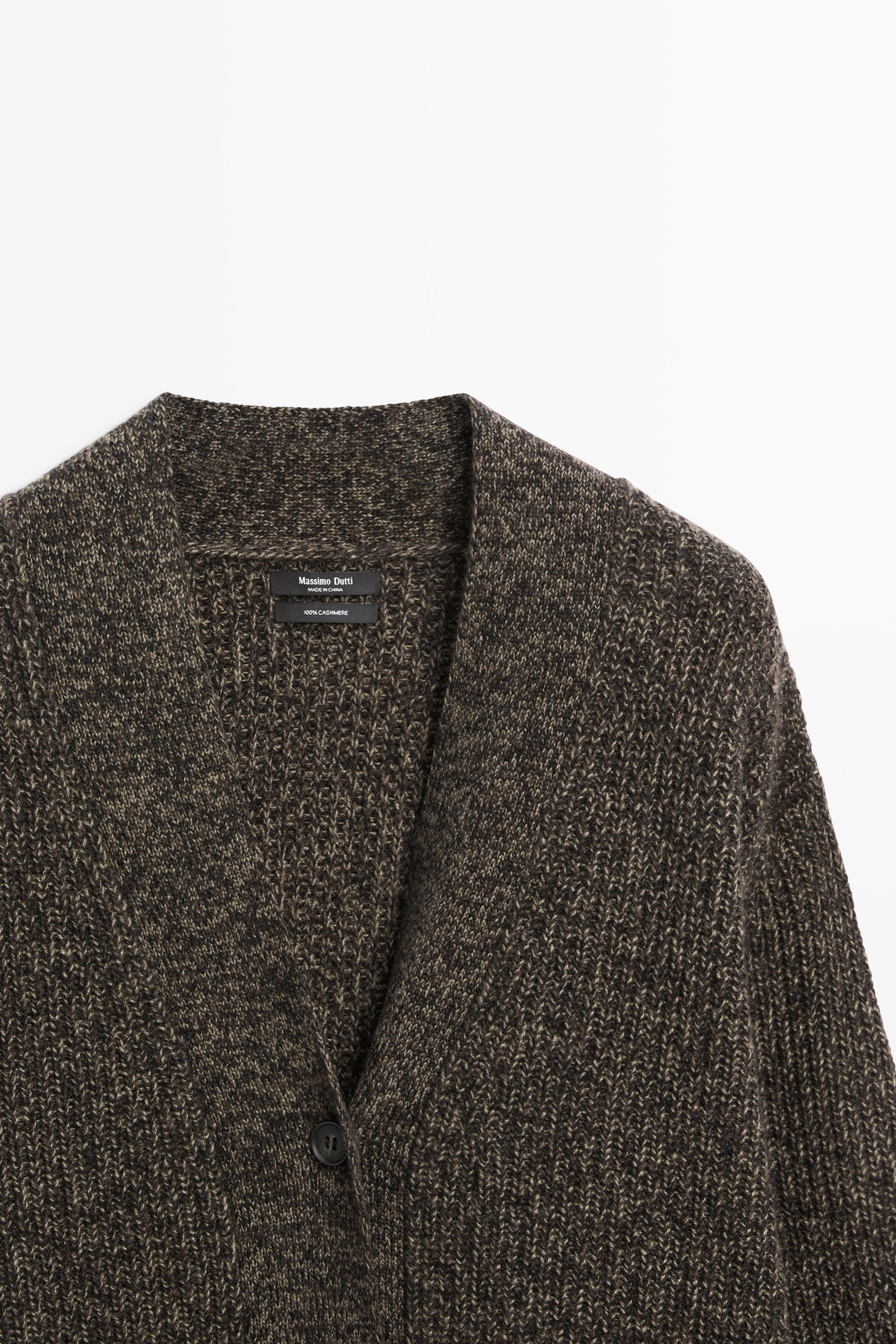 100% cashmere V-neck knit cardigan — MOLE BROWN