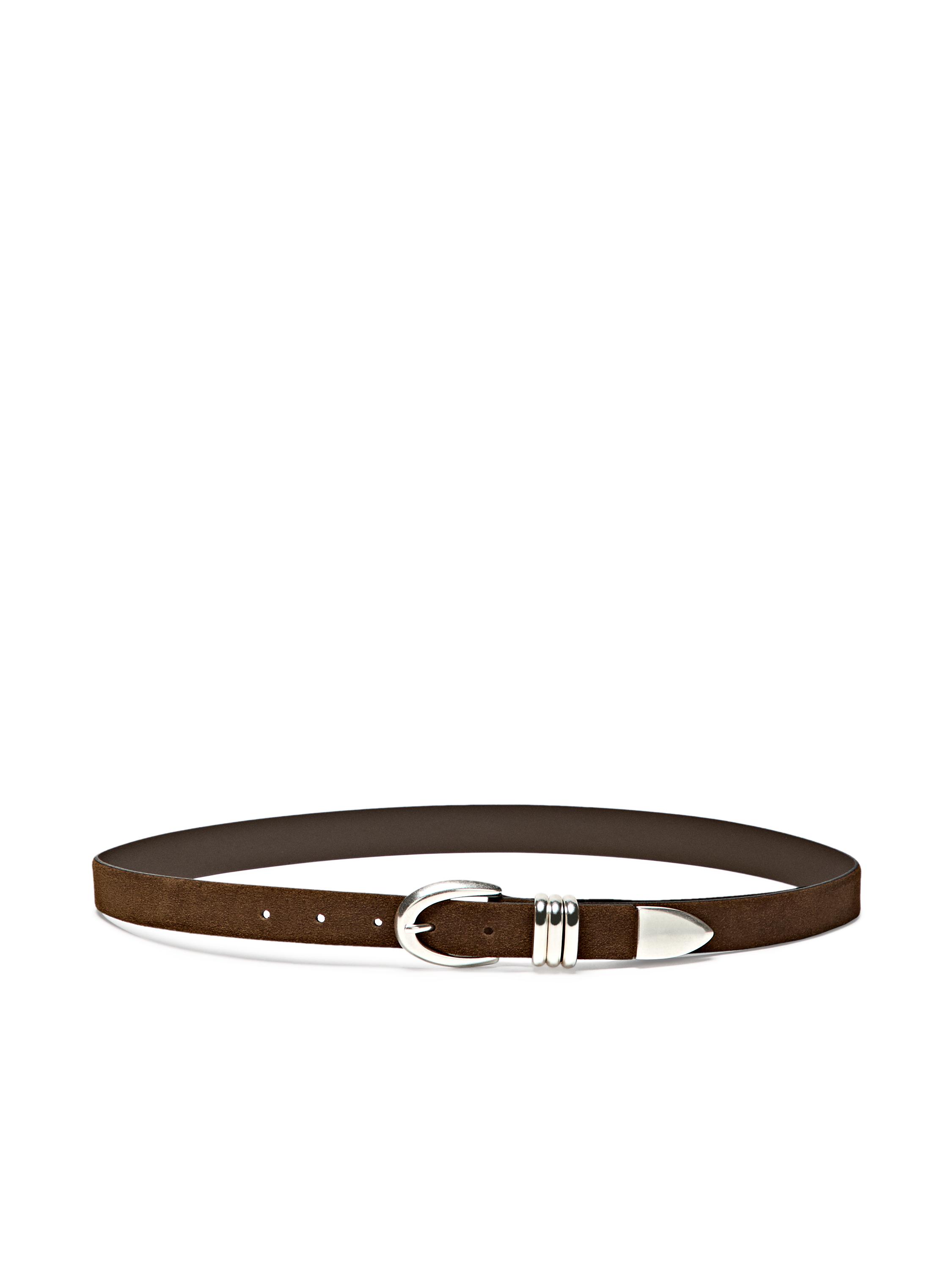 Split suede leather belt with metal detail — MOLE BROWN