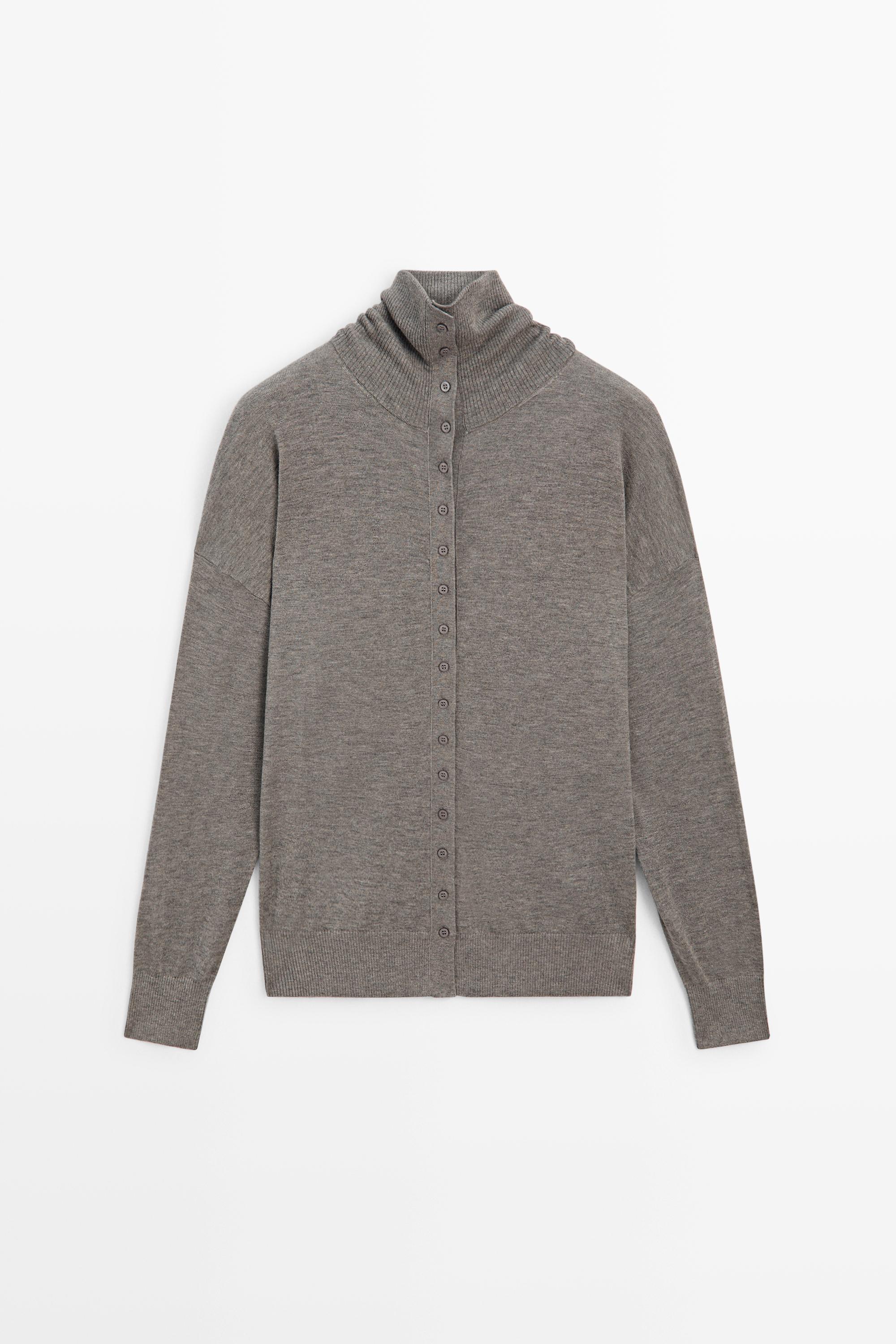 Turtleneck cardigan with button detail