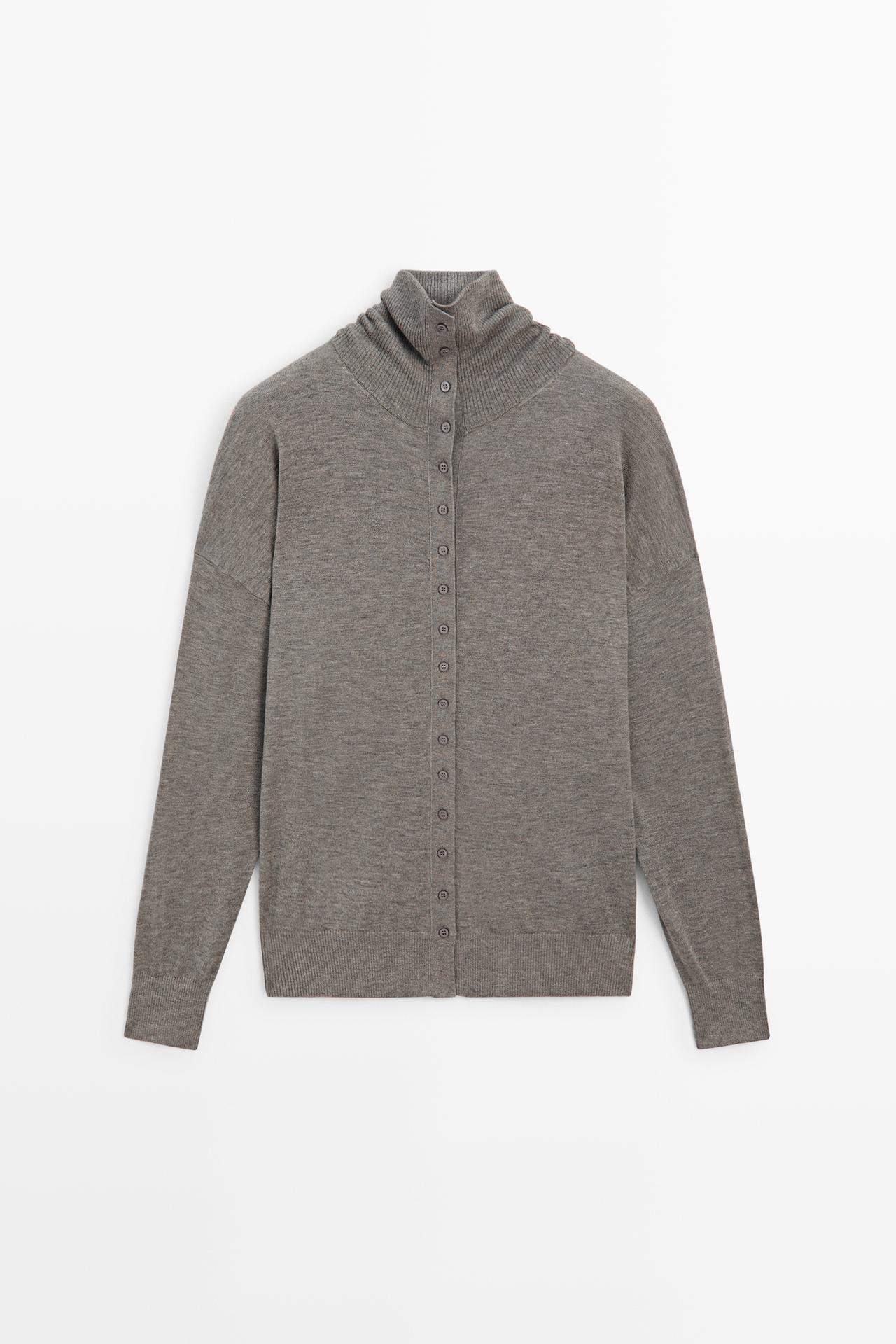 Turtleneck cardigan with button detail — GREY
