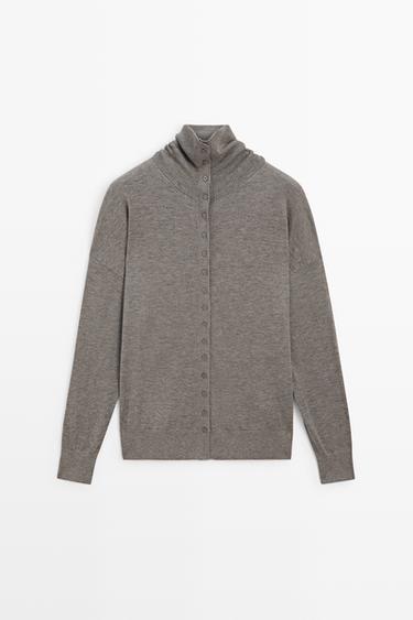 Turtleneck cardigan with button detail — GREY 2