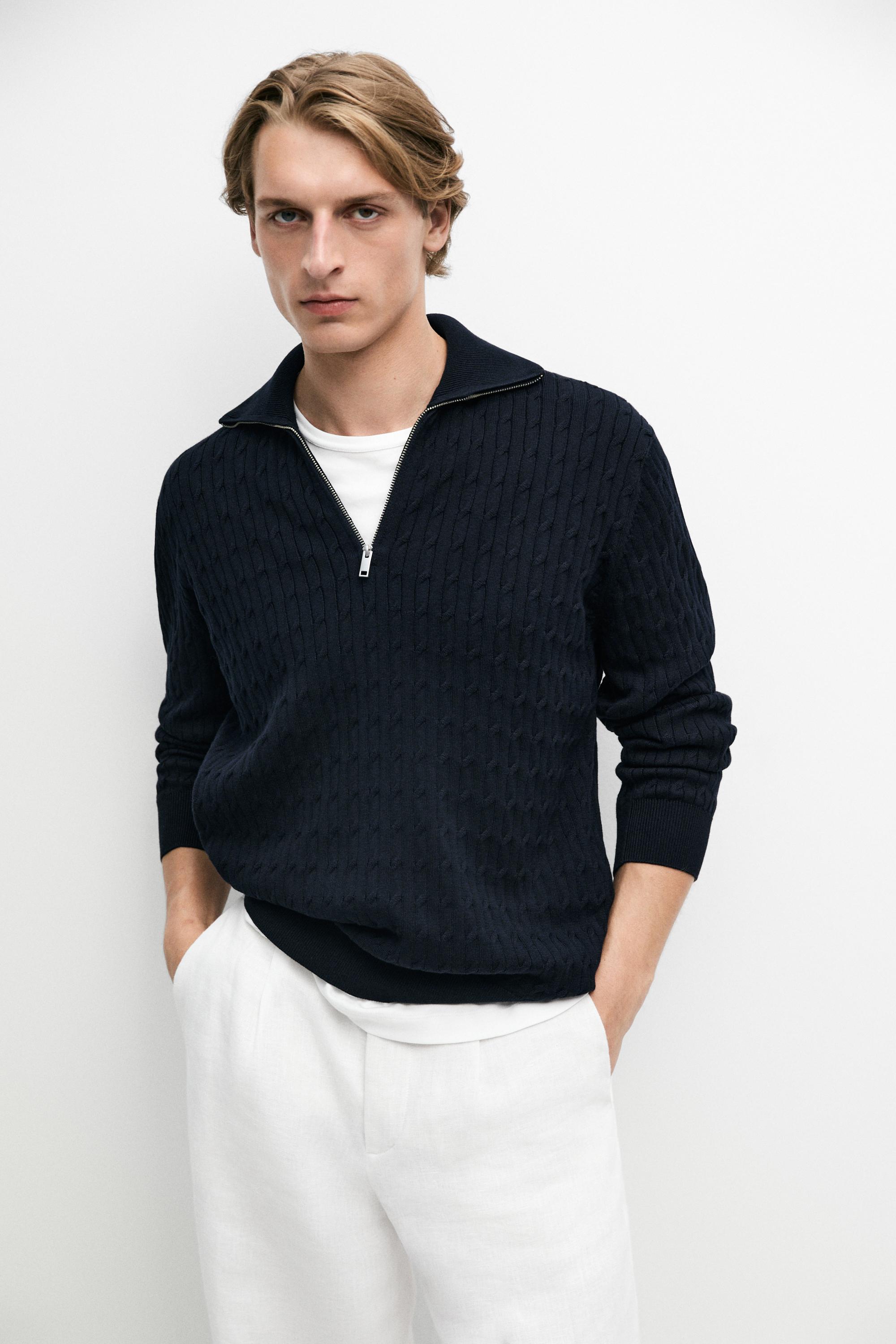 Strickpullover mit Stehkragen und Reißverschluss