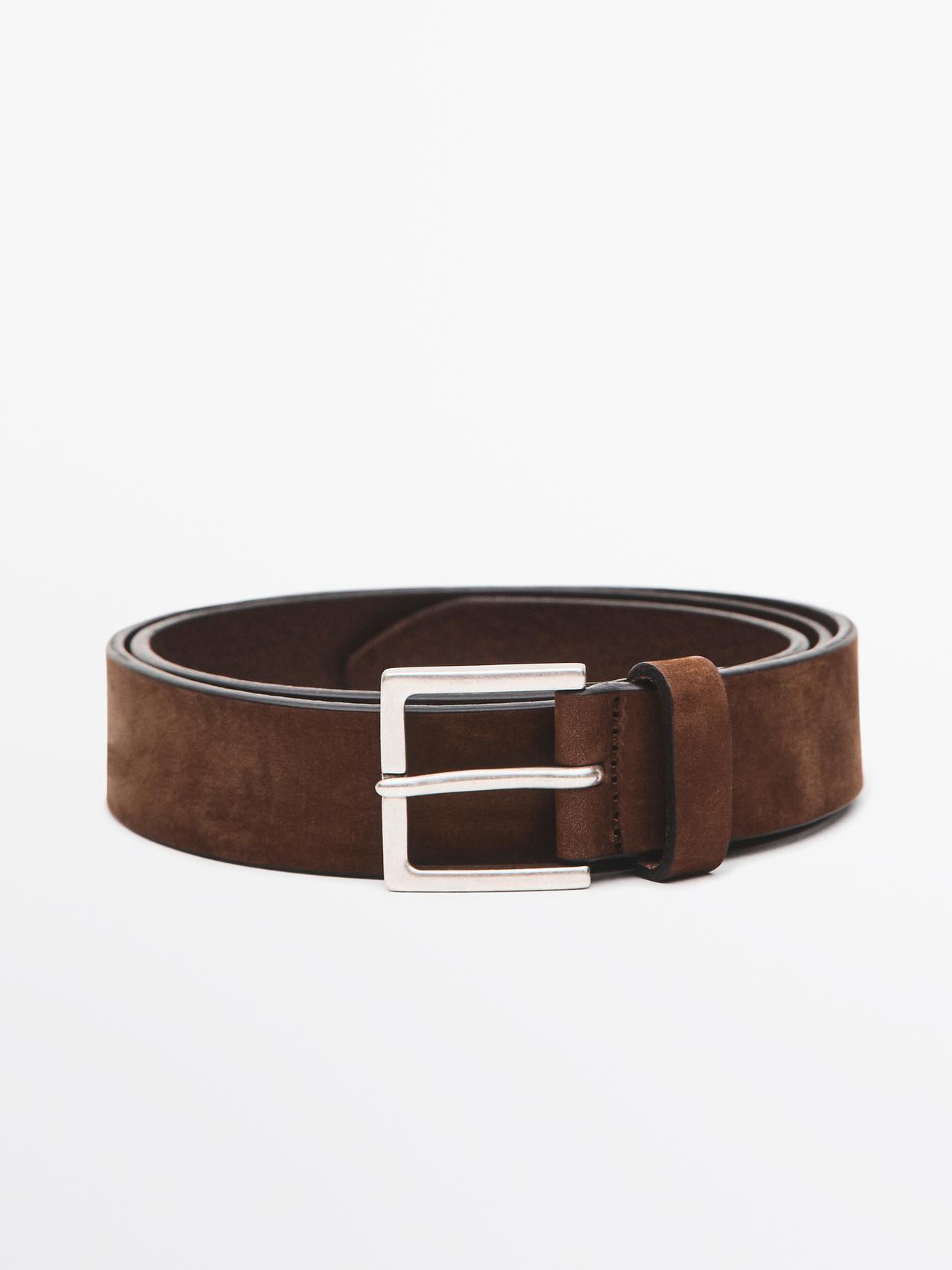 Ceinture Avec Boucle Carrée En Cuir - Marron - 100 - Massimo Dutti - Homme
