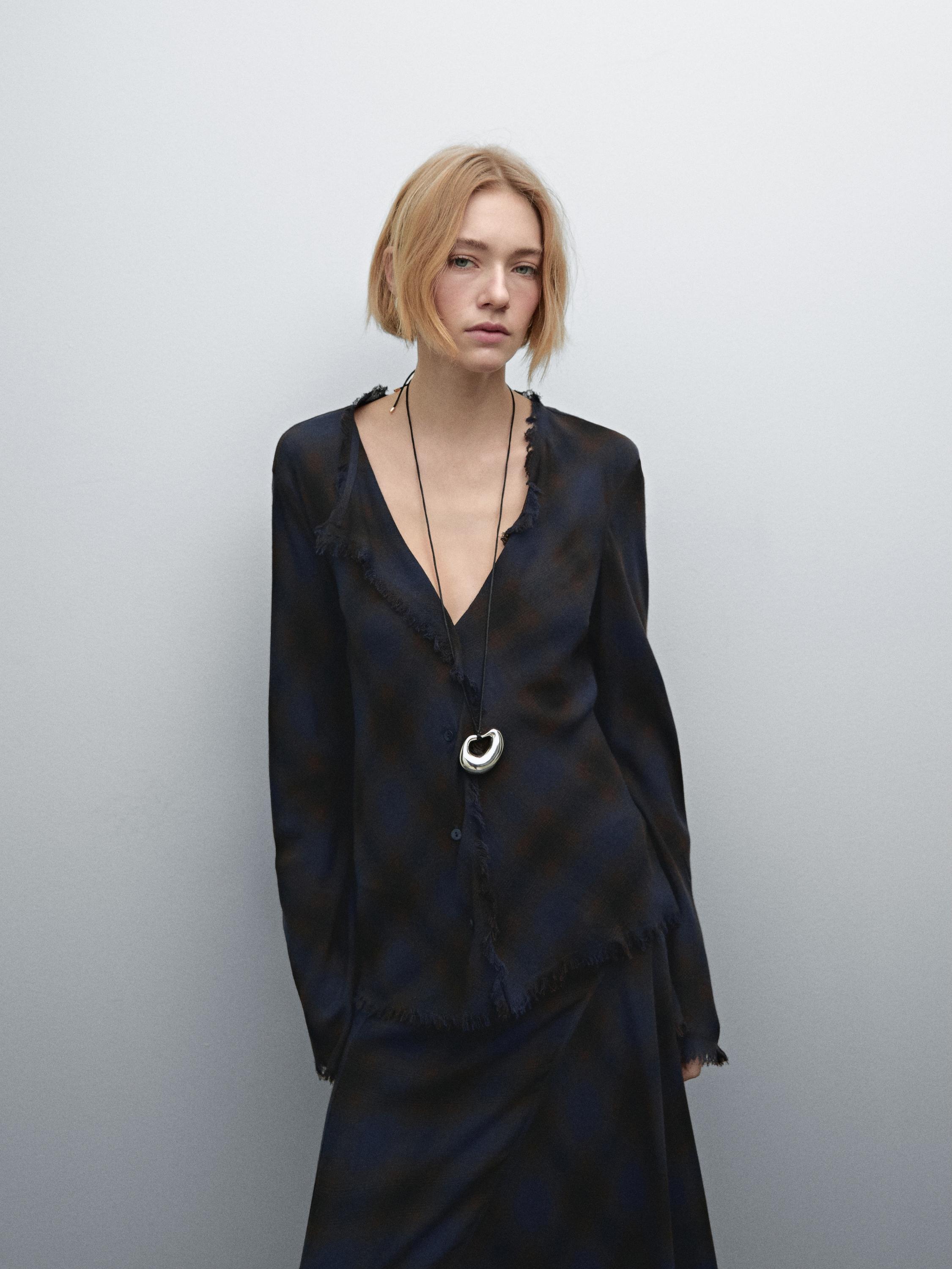 Check shirt with frayed edge detail