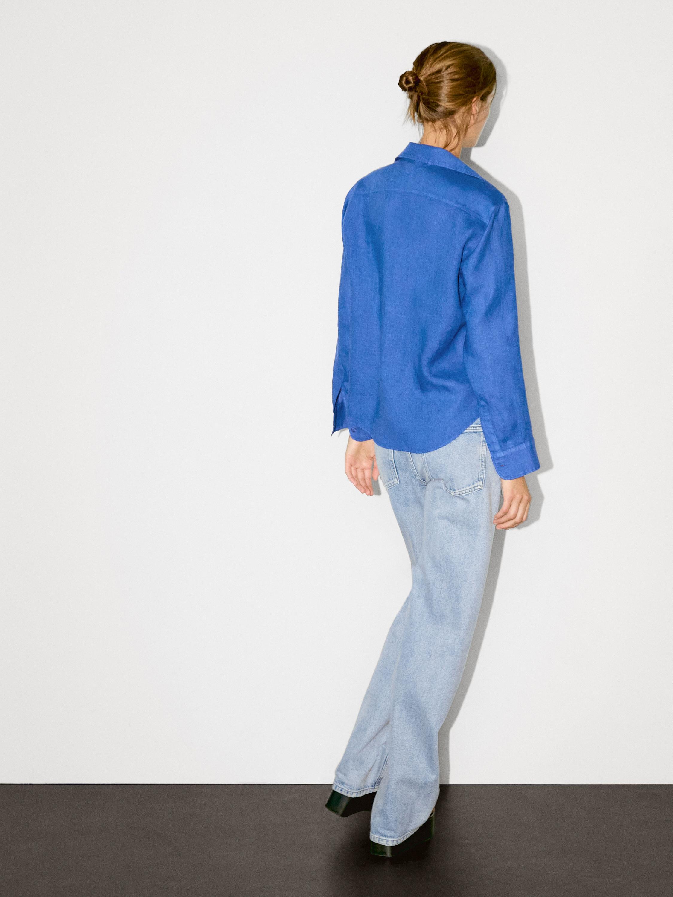 100% linen open collar shirt