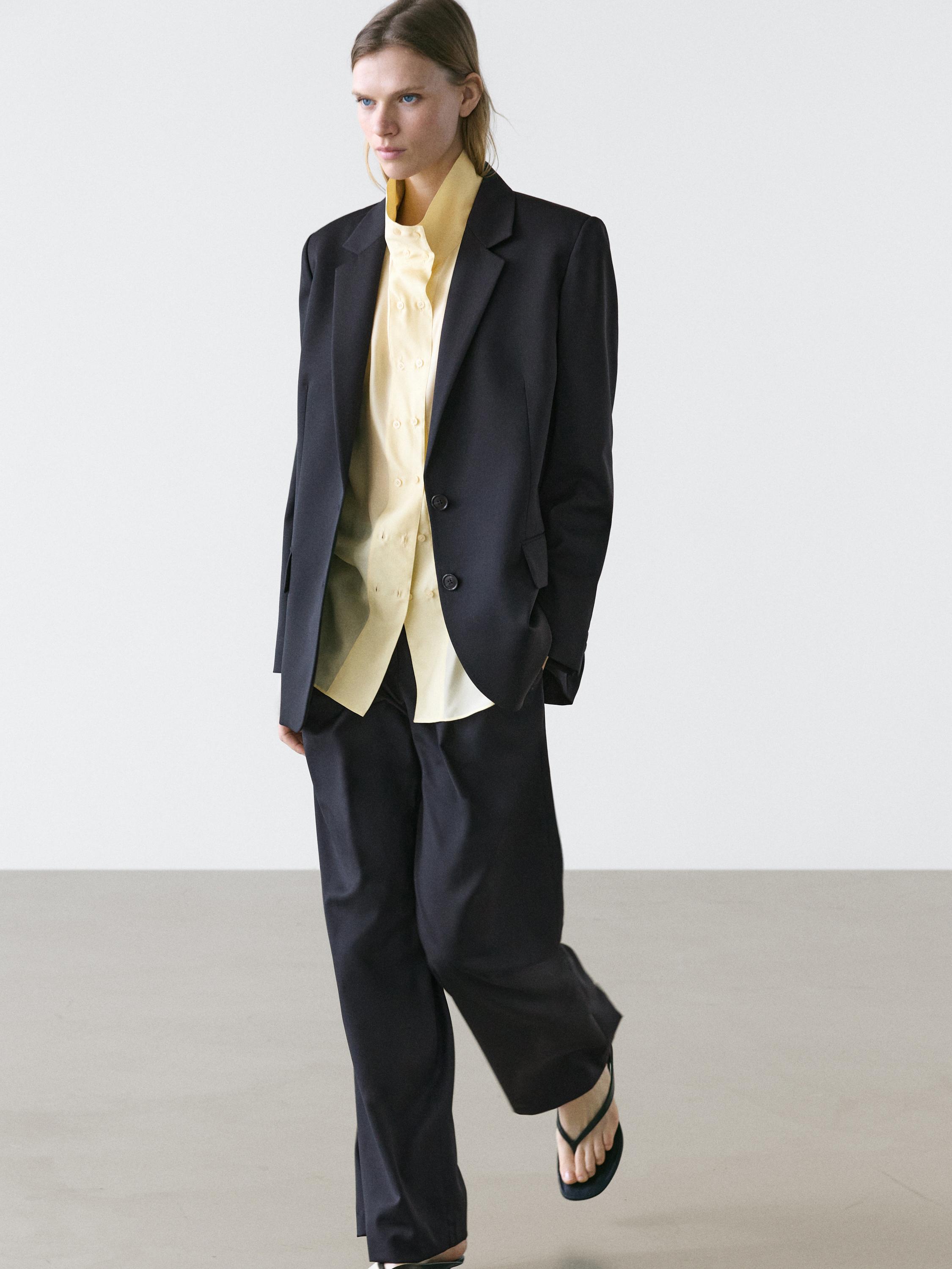 100% extra fine wool two-button blazer — NAVY BLUE