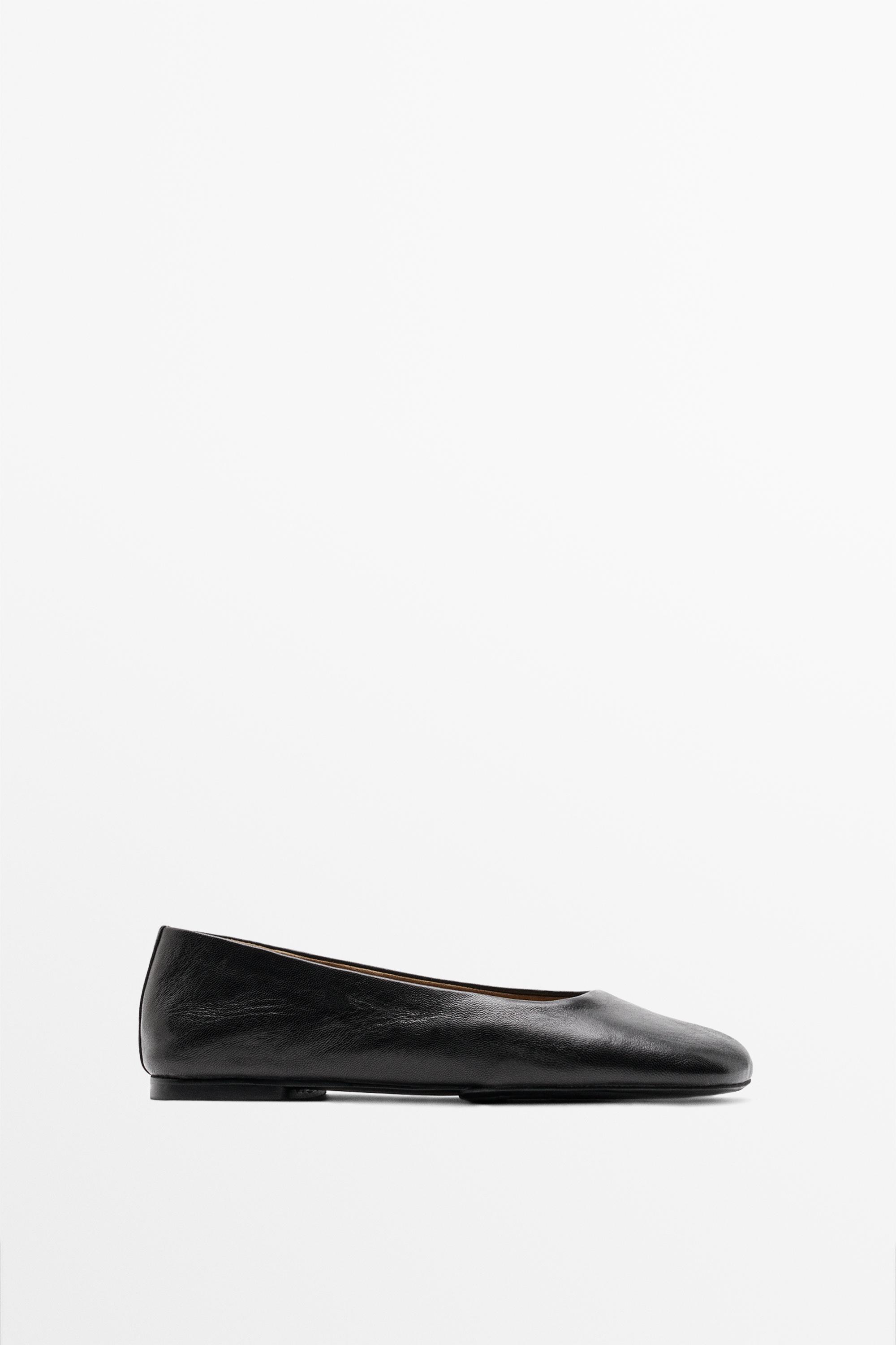 Square toe leather ballet flats — BLACK