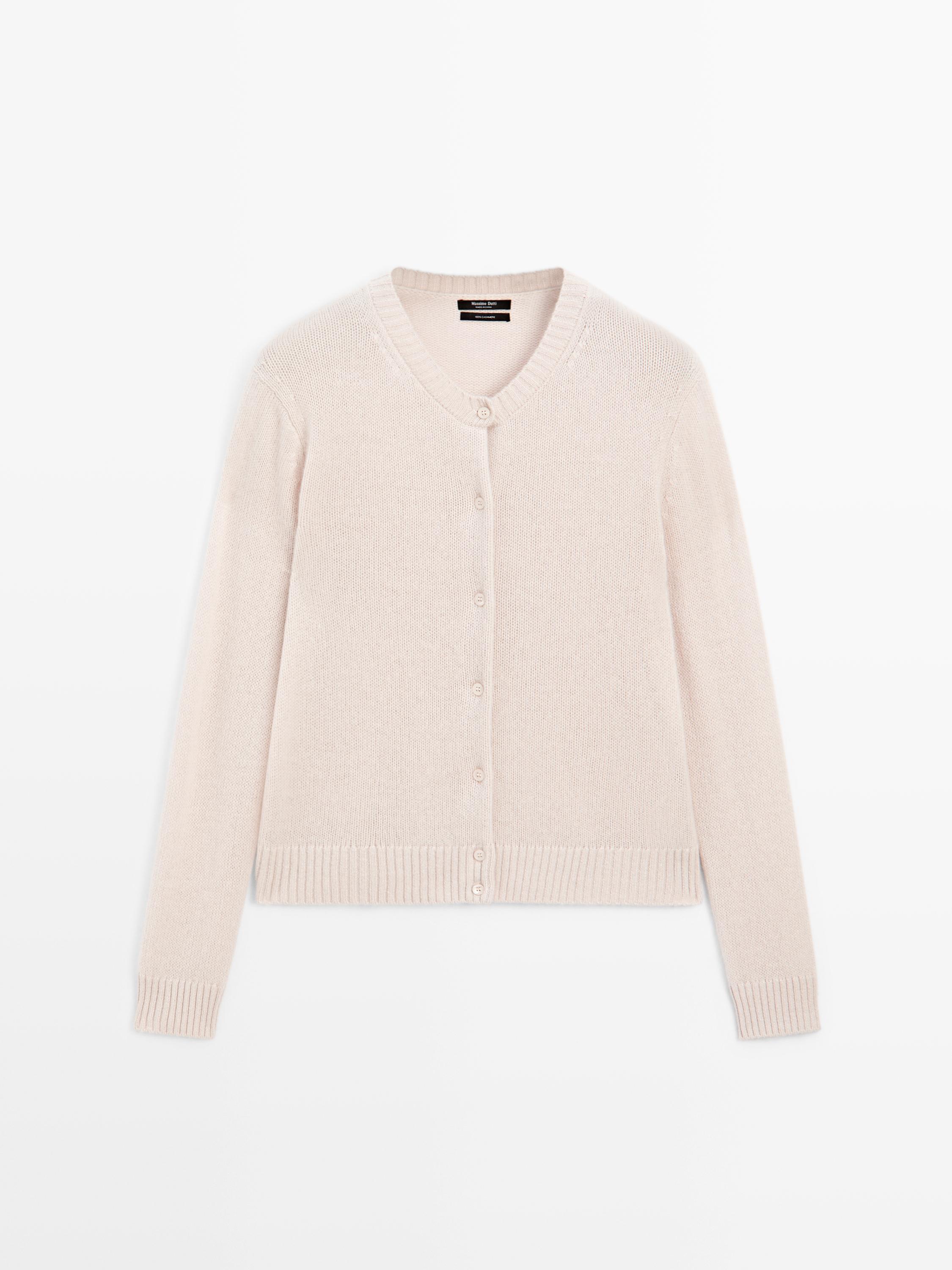 Knit 100% cashmere crew neck cardigan