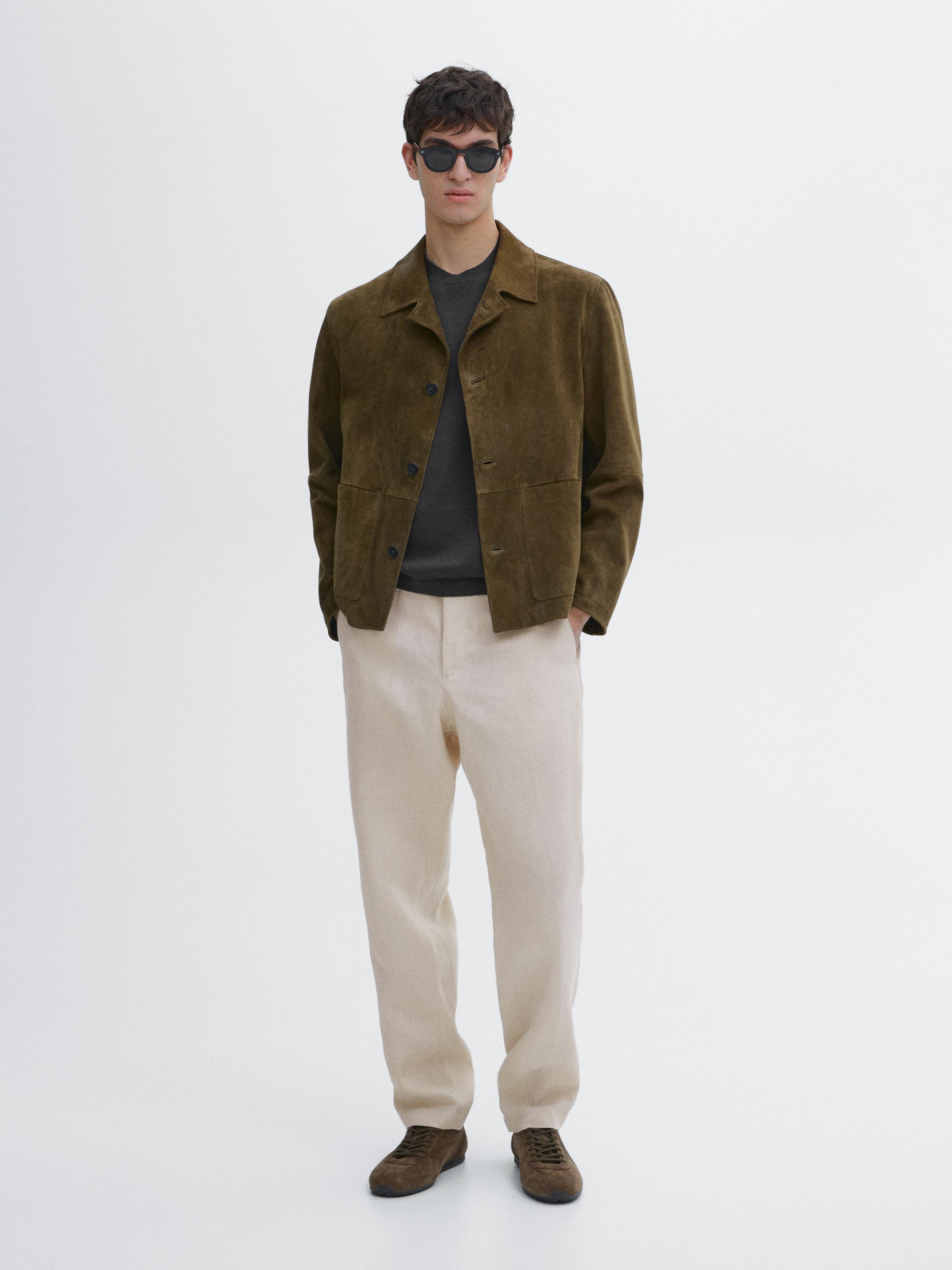 100% linen regular fit trousers