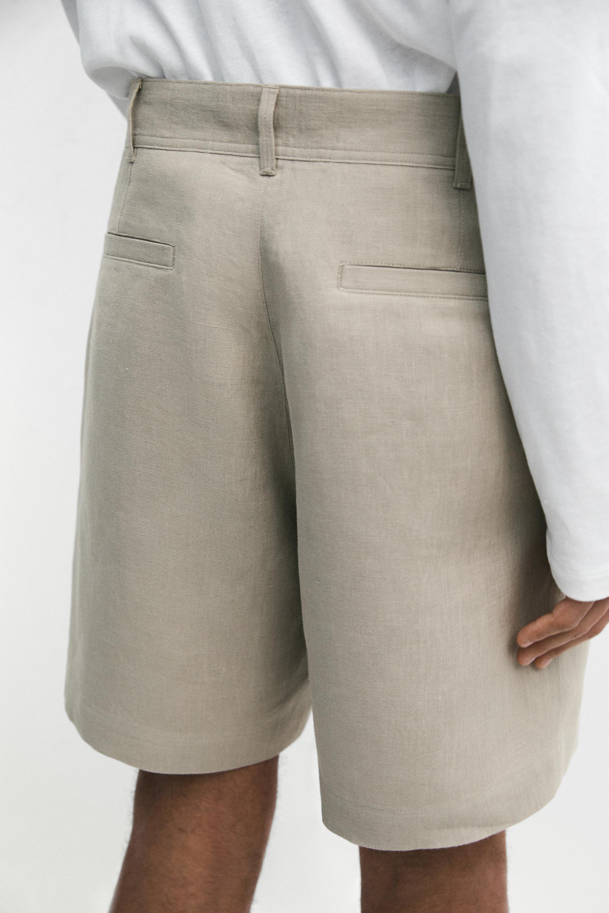 100% linen short Bermuda shorts — BEIGE