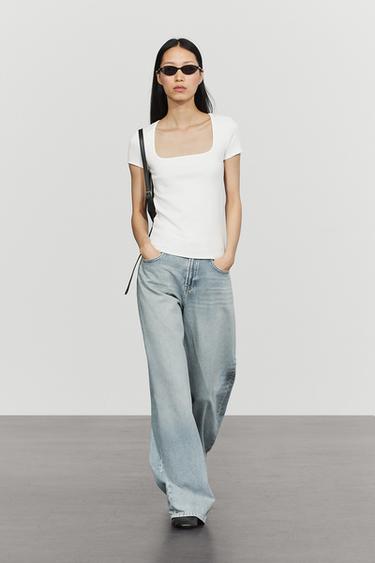 Square-neck short sleeve T-shirt — WHITE 1