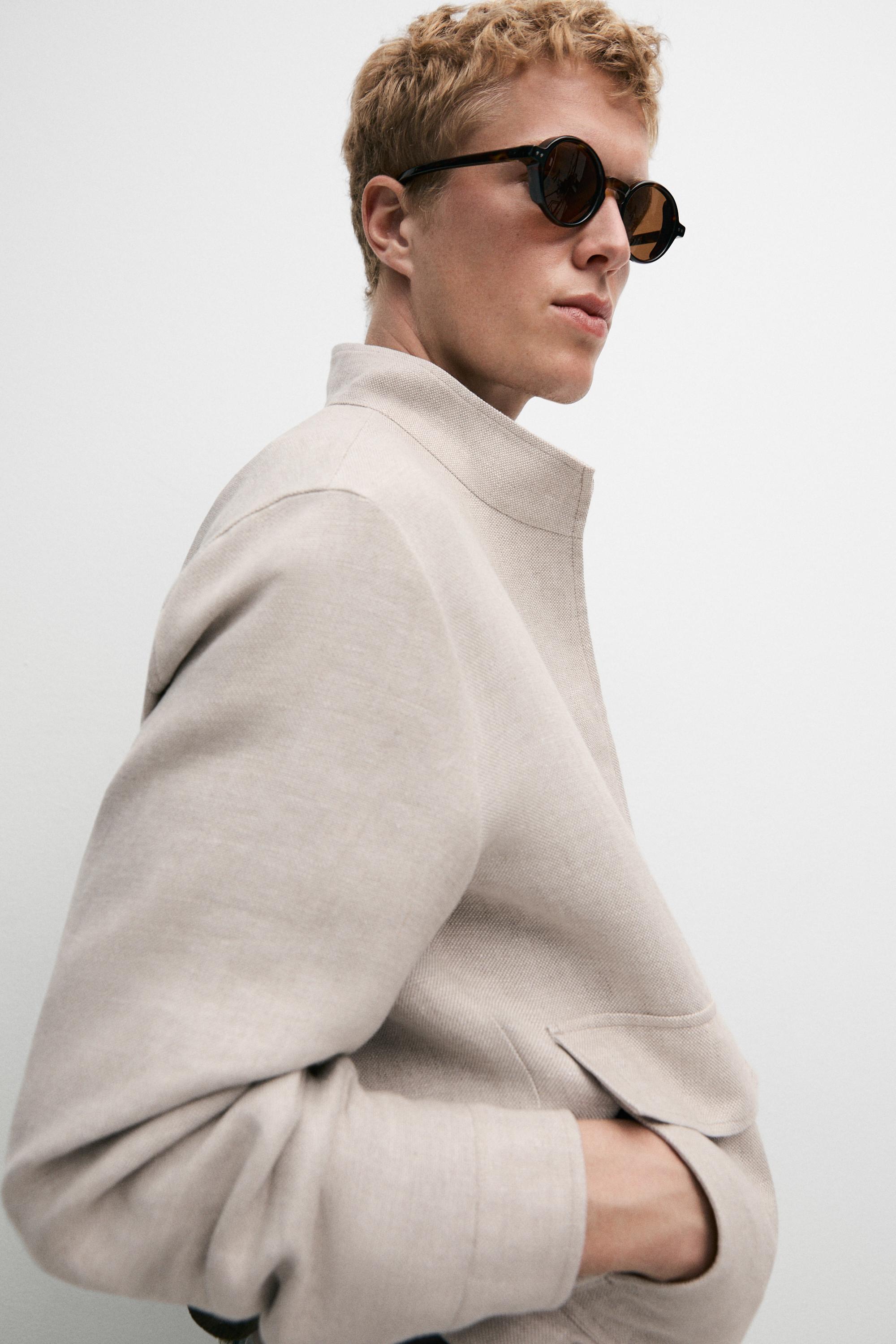 100% linen total look jacket with pockets — CREAM