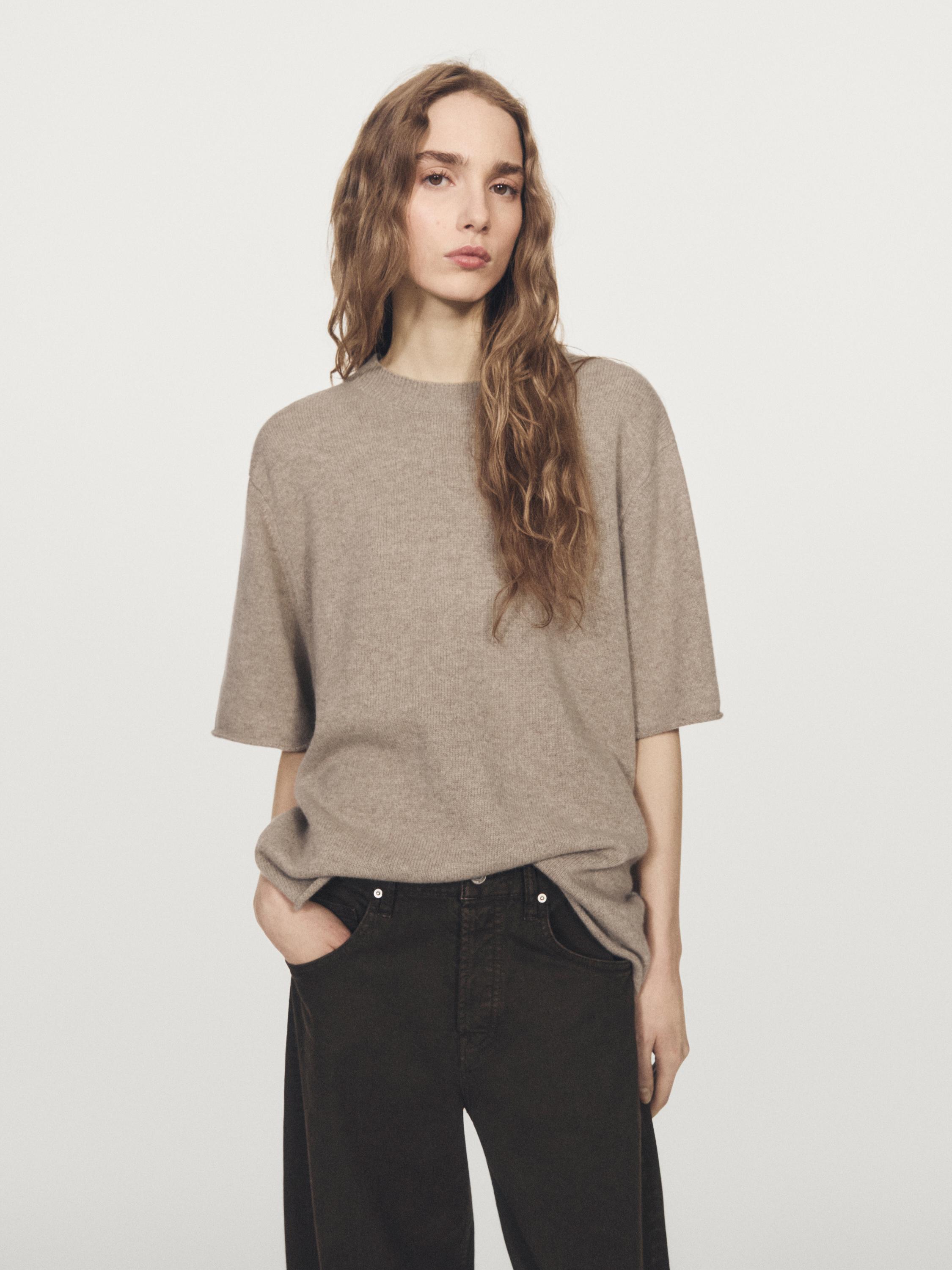 Oversize wool sweater with short sleeves — MOLE BROWN
