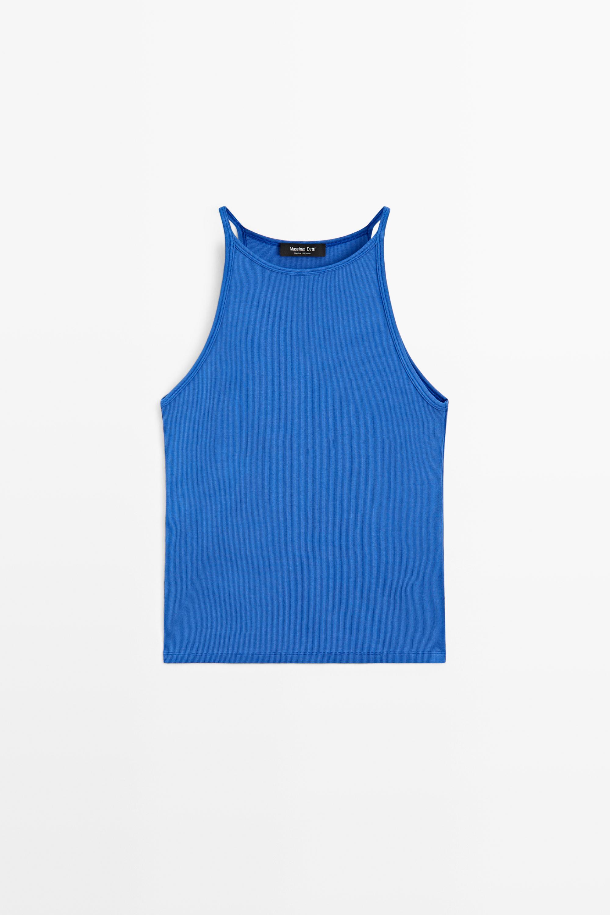 Cotton blend halter top — DEEP BLUE