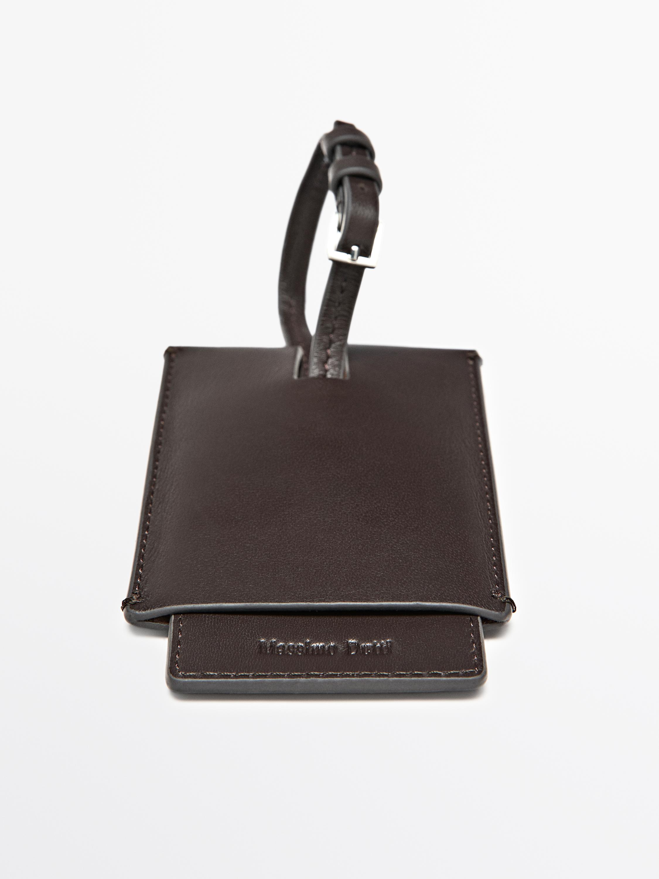 Nappa leather luggage tag — BROWN