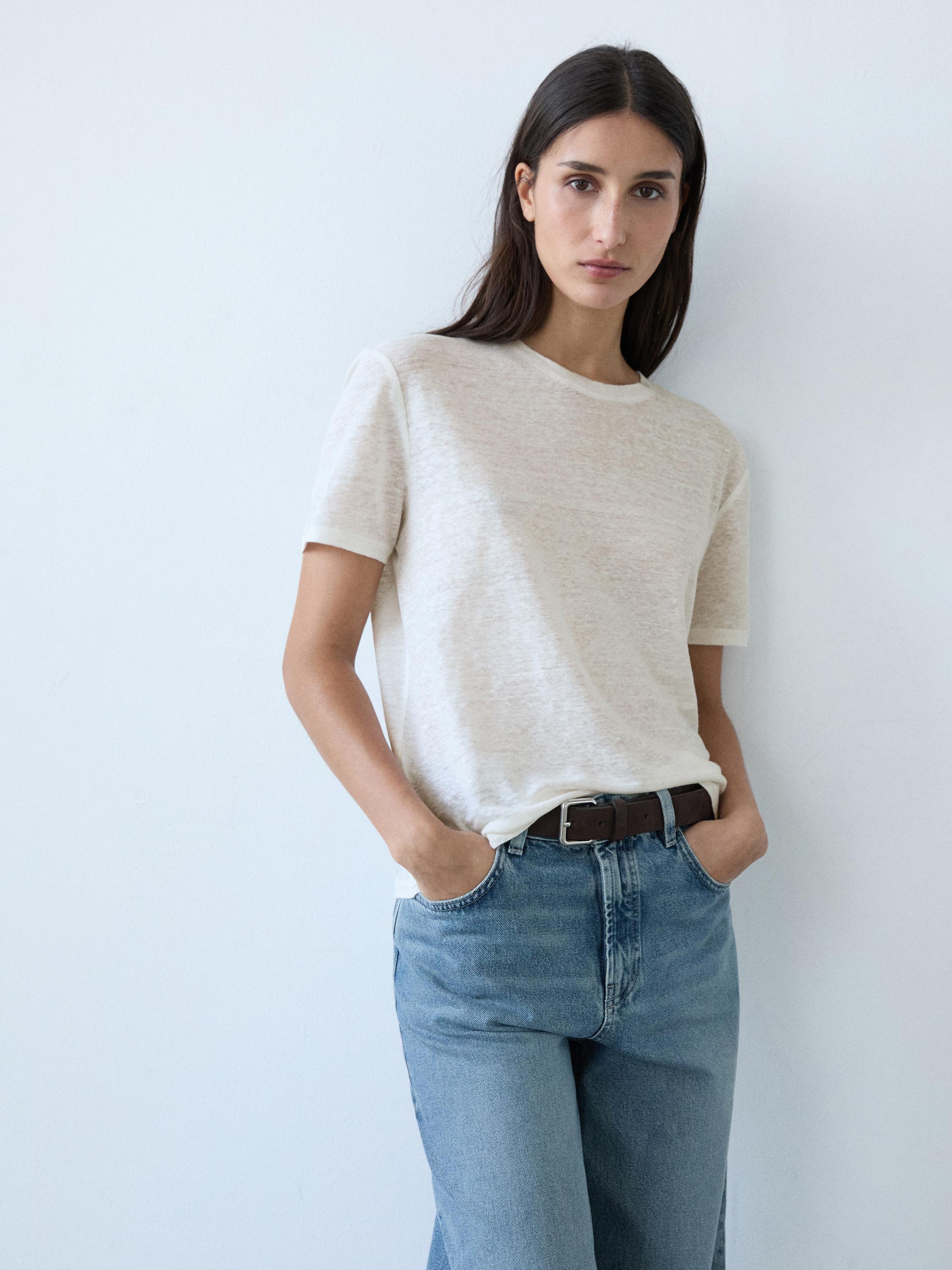 100% linen short sleeve T-shirt — Off white