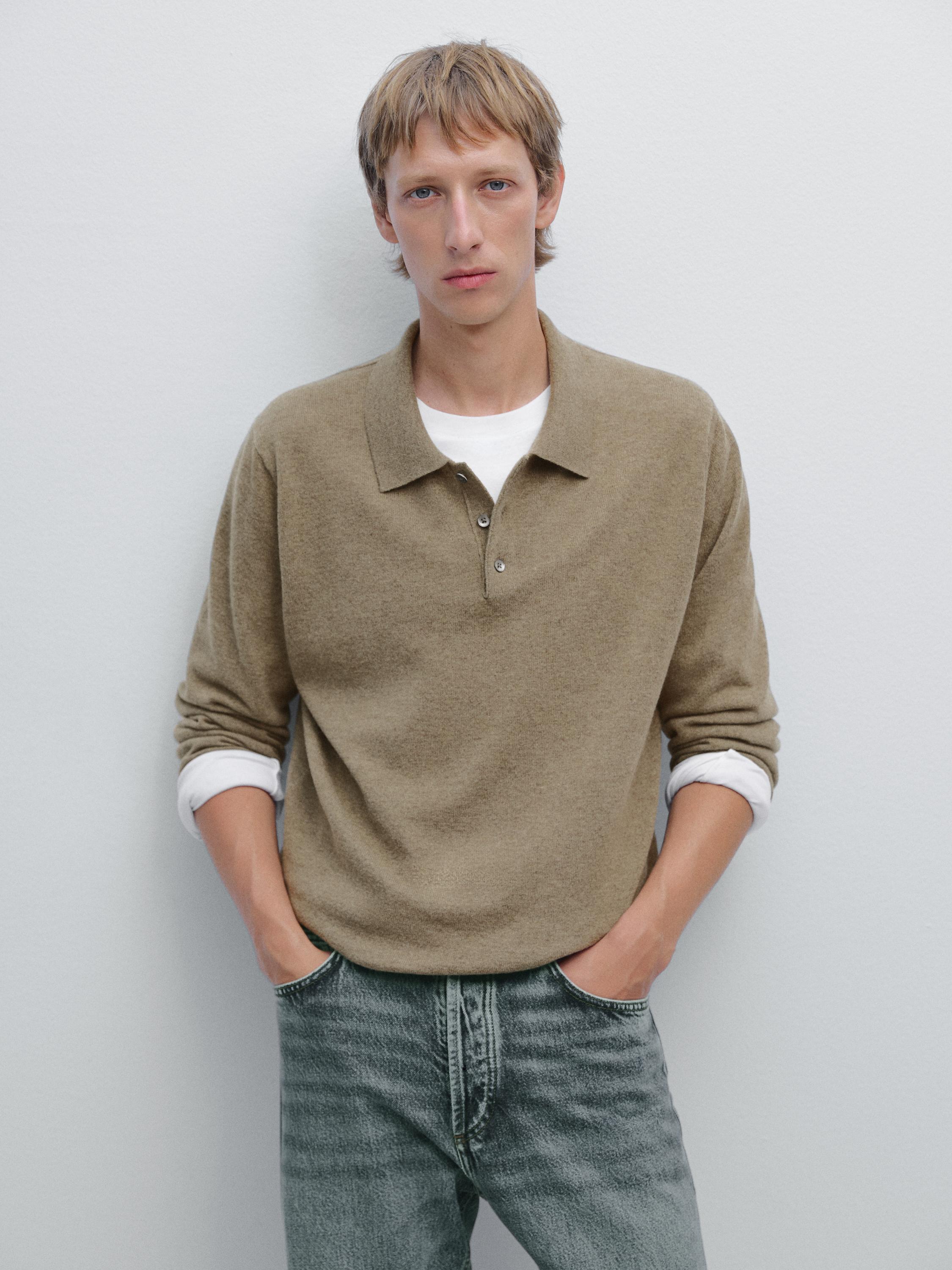 Strikket polotrøje i uldblanding