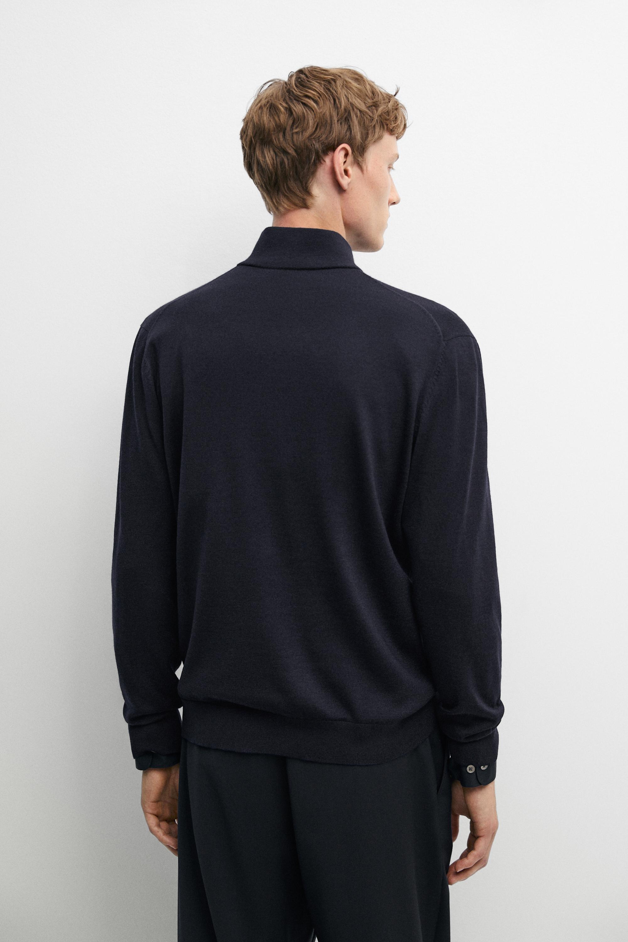 Merino wool blend zip-up knit cardigan — NAVY BLUE