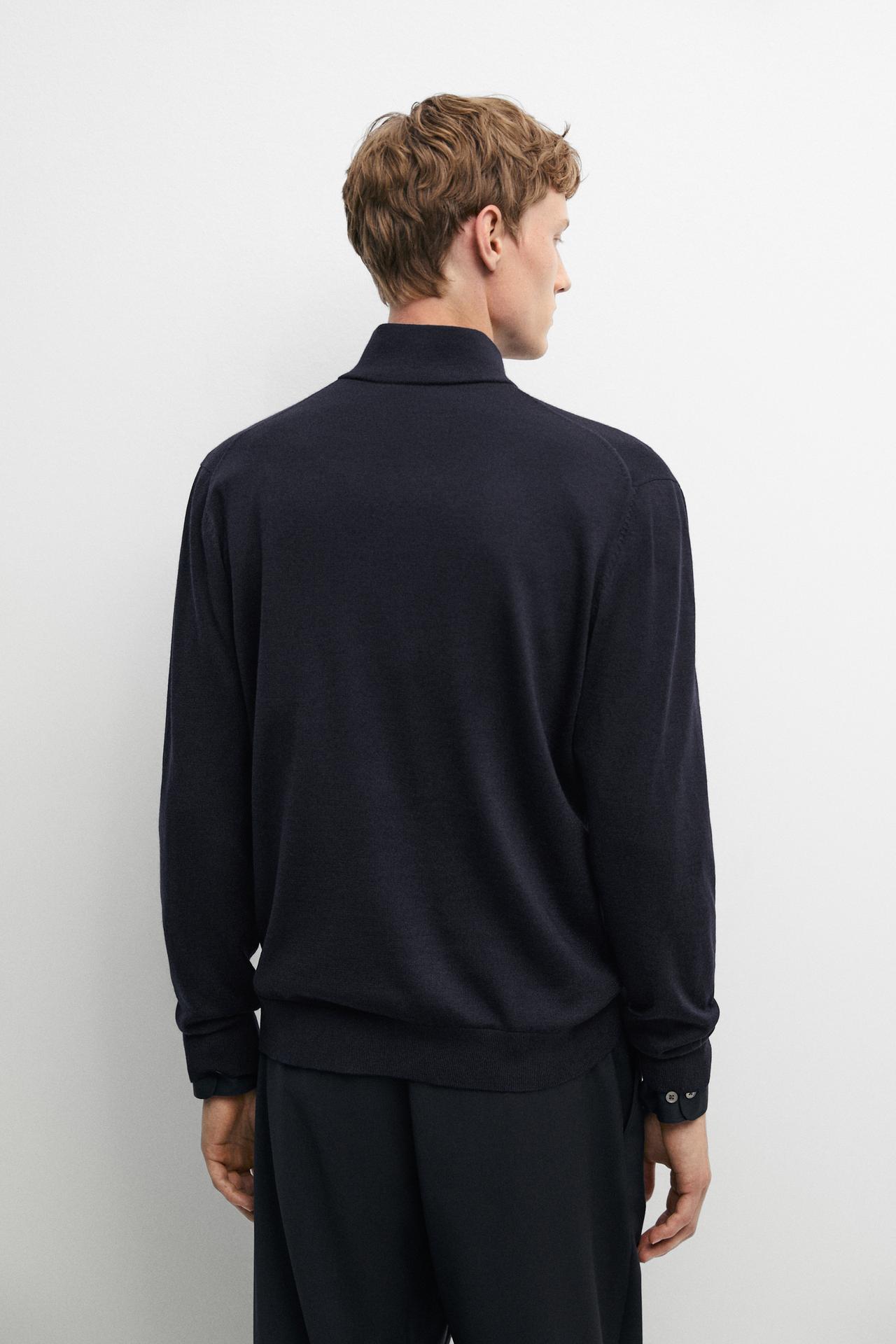 Merino wool blend zip-up knit cardigan — NAVY BLUE