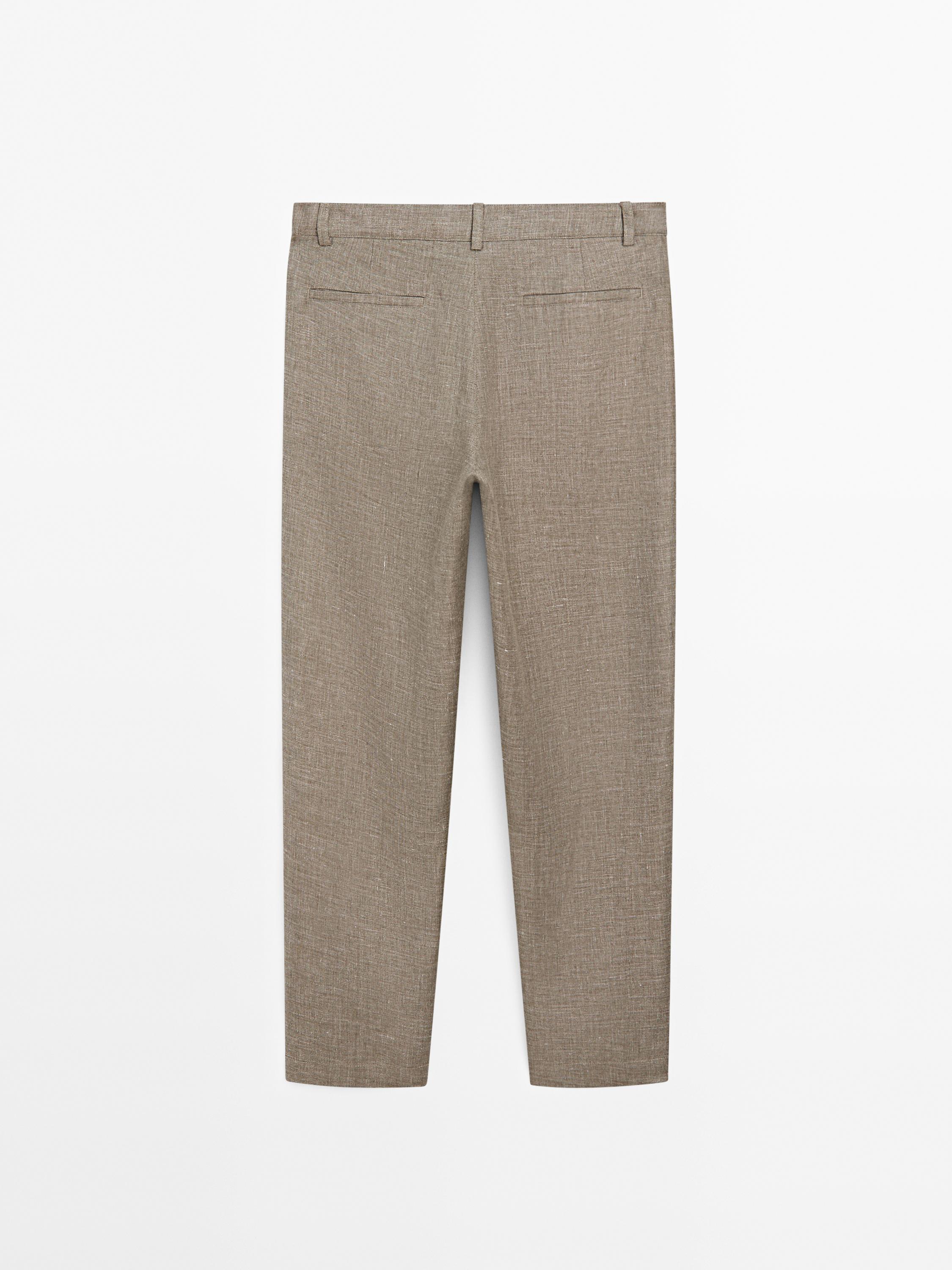 100% linen straight-leg trousers