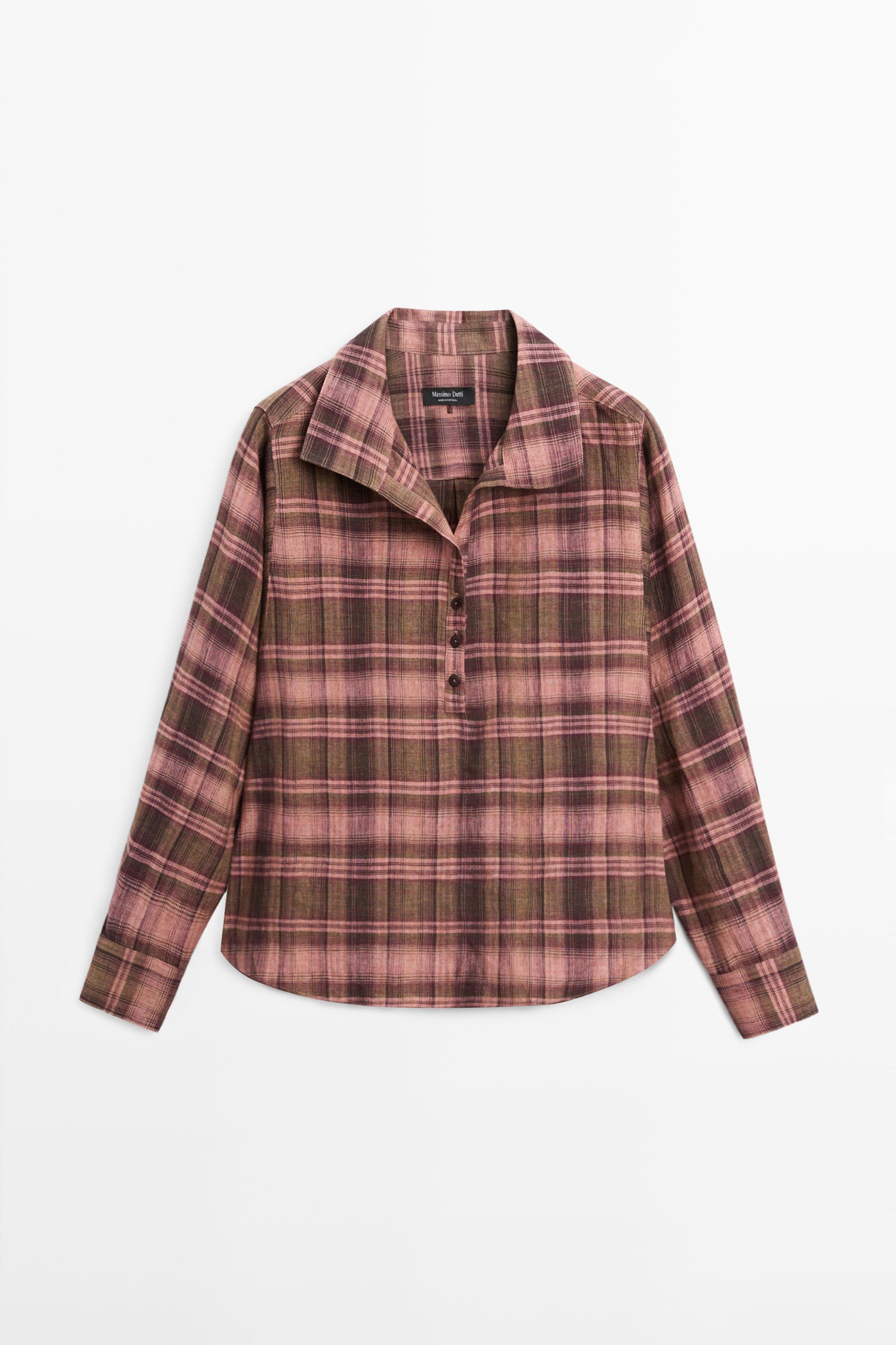 Flowing 100% linen check shirt — 0-978