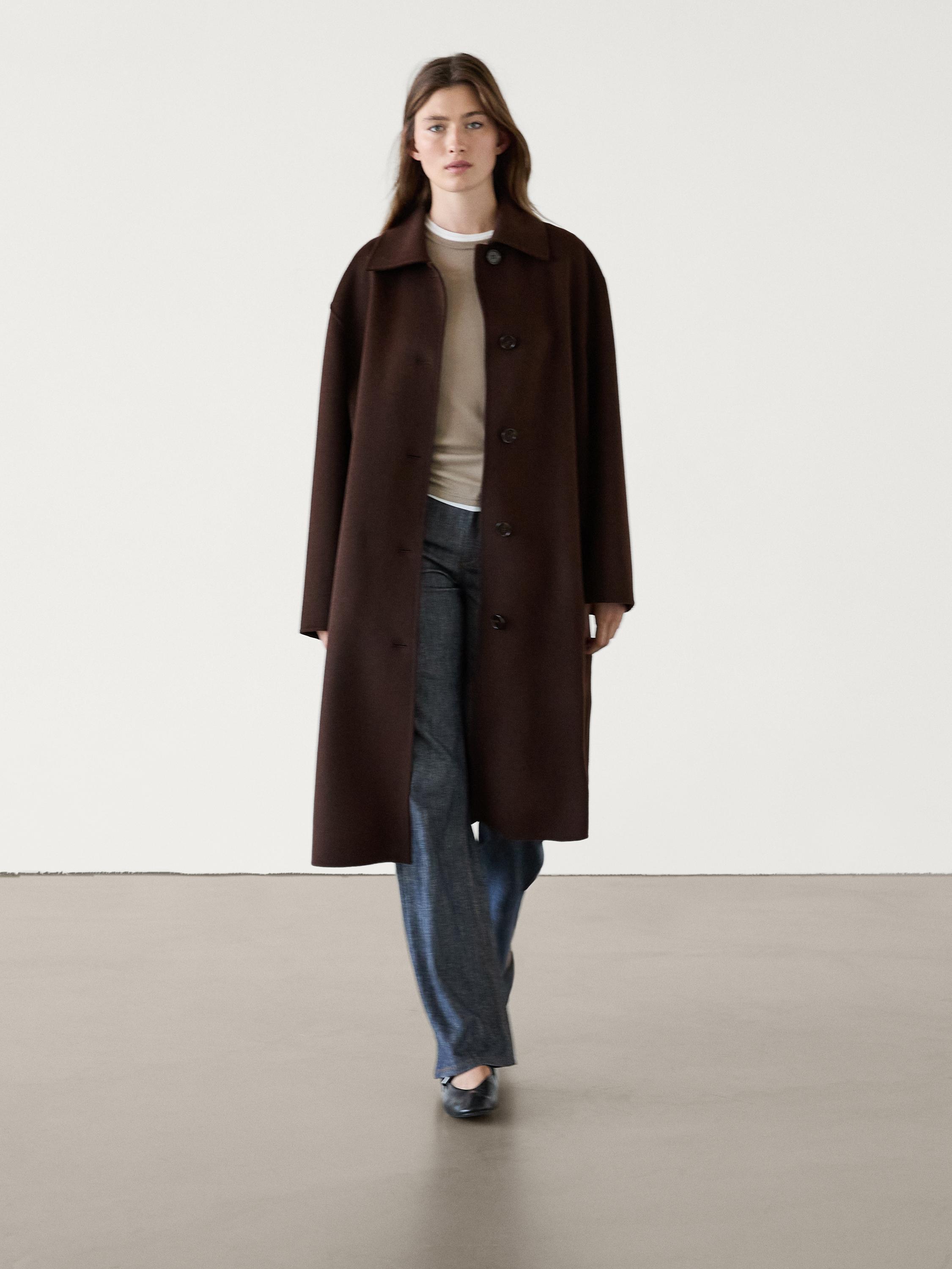 Long wool blend coat Burgundy Coats And Jackets Massimo Dutti