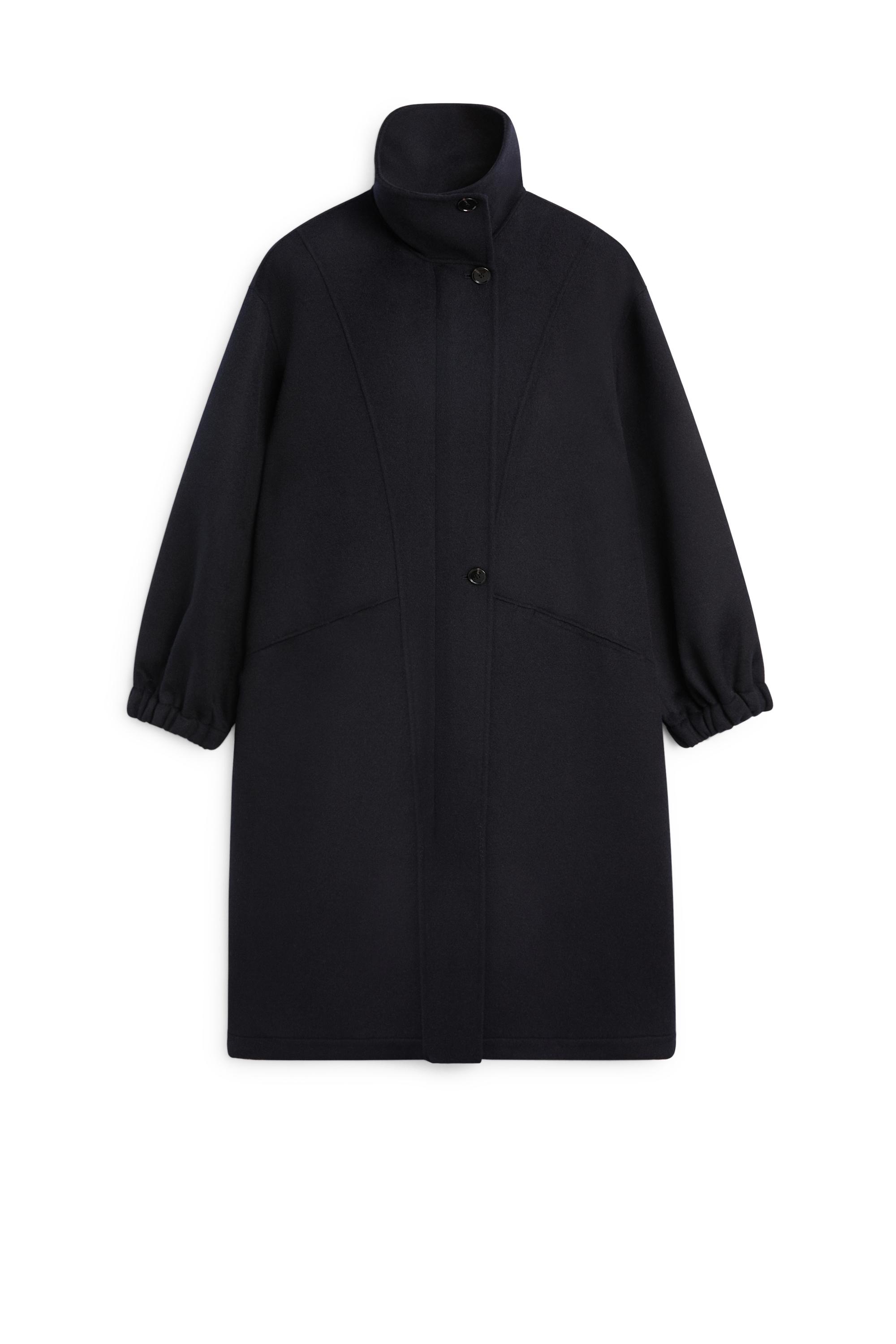 Long wool blend high-collar parka — NAVY BLUE