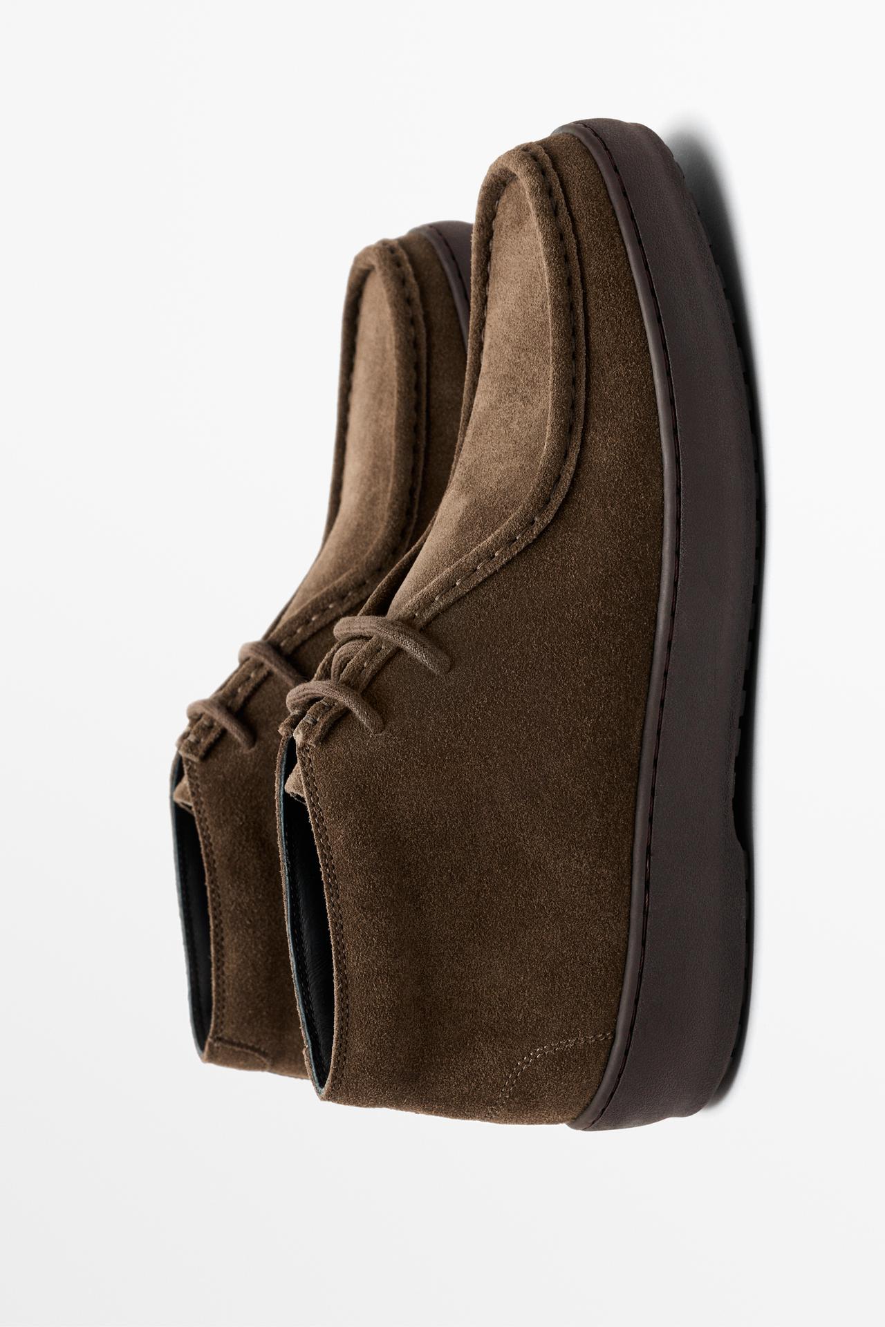 Split suede leather moc toe ankle shoe — OCHRE