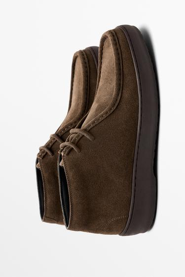 Split suede leather moc toe ankle shoe — OCHRE 4
