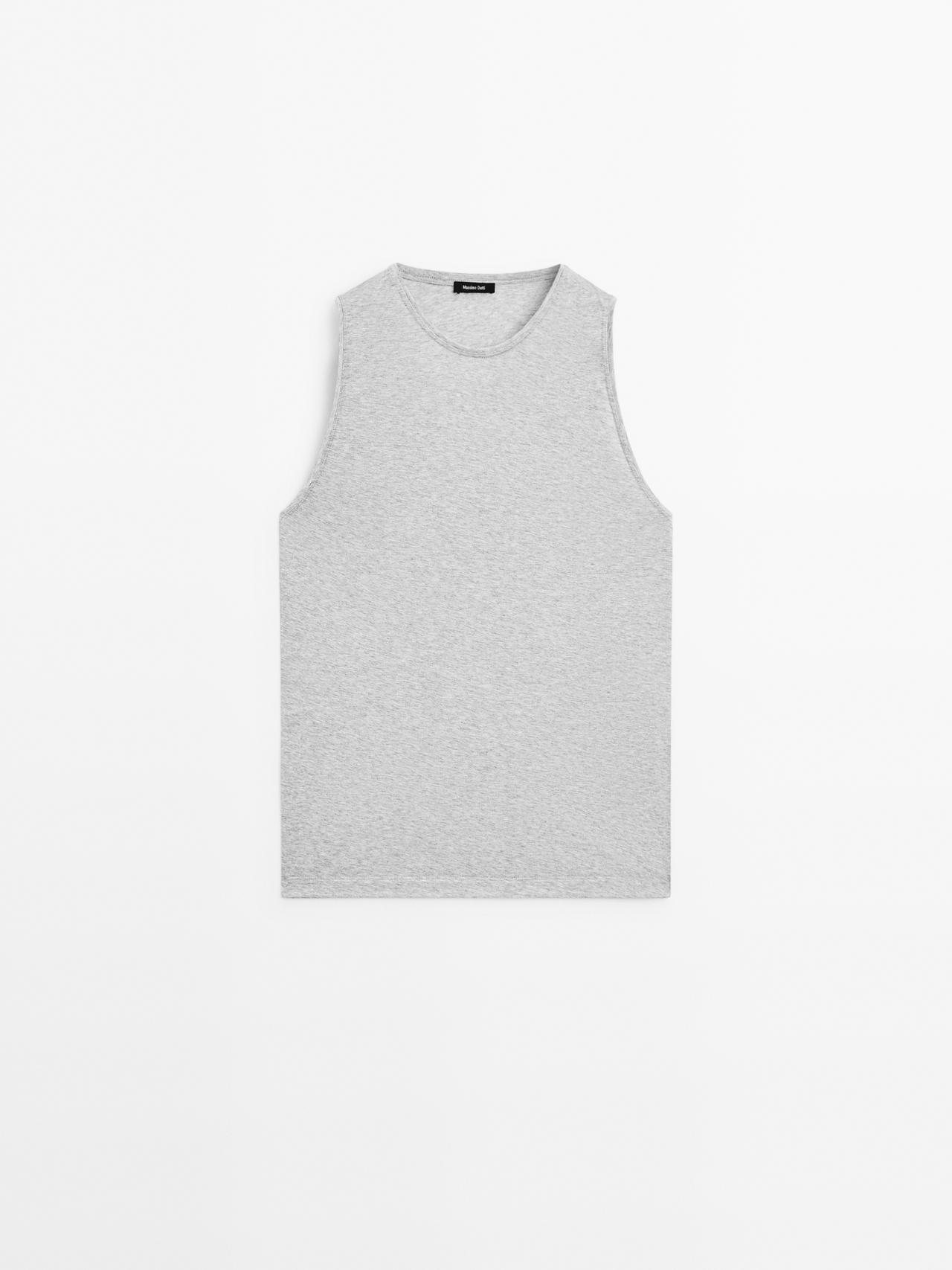 Massimo Dutti - Dames - Mouwloos T-Shirt Met Ronde Hals - Grijs - Xs