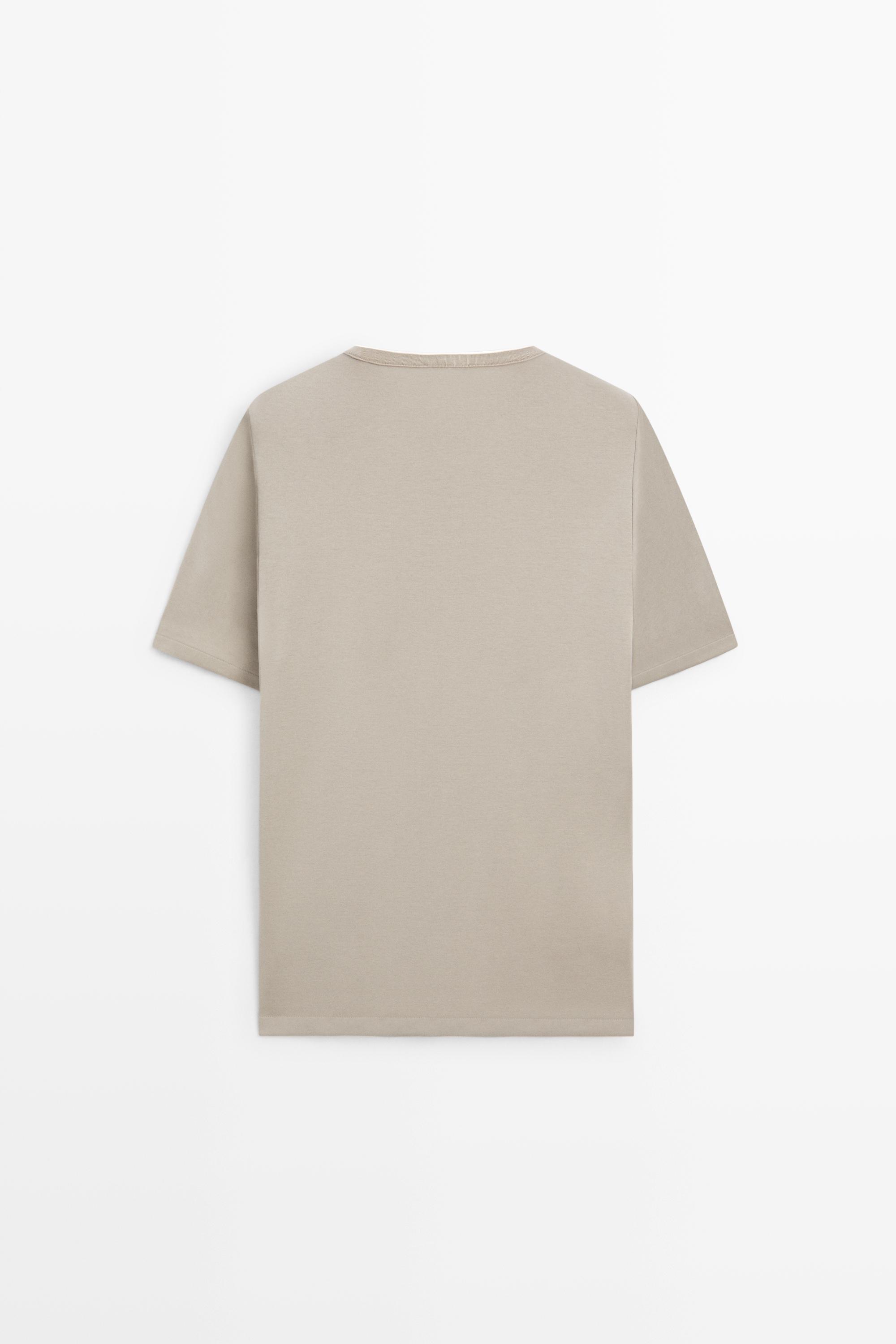 Contrast neck detail T-shirt — TAUPE GREY