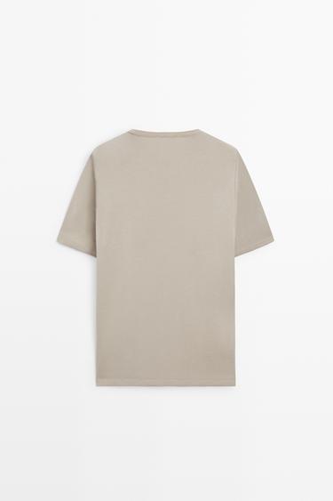 Contrast neck detail T-shirt — TAUPE GREY 6