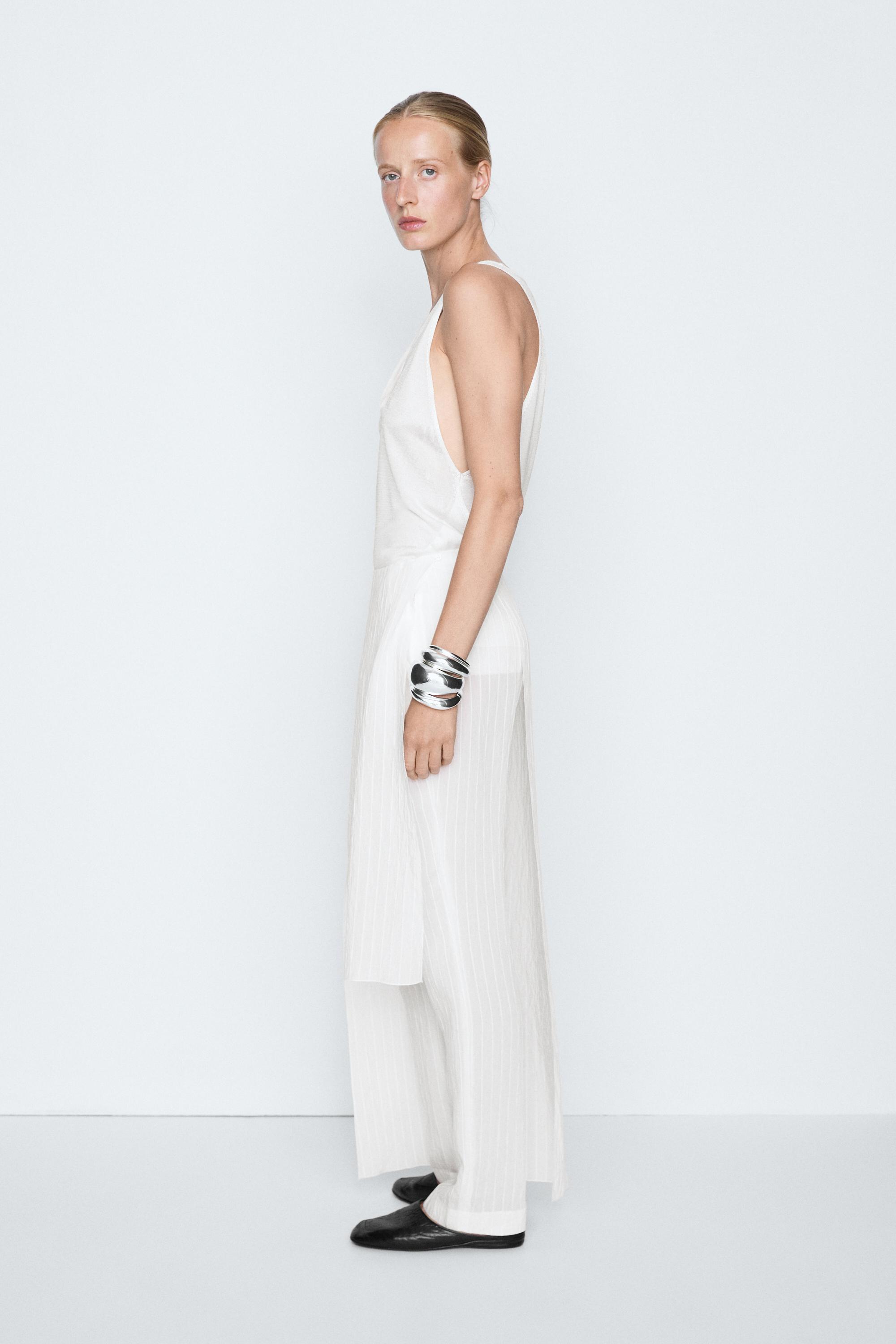 Asymmetric striped skort - STUDIO — WHITE