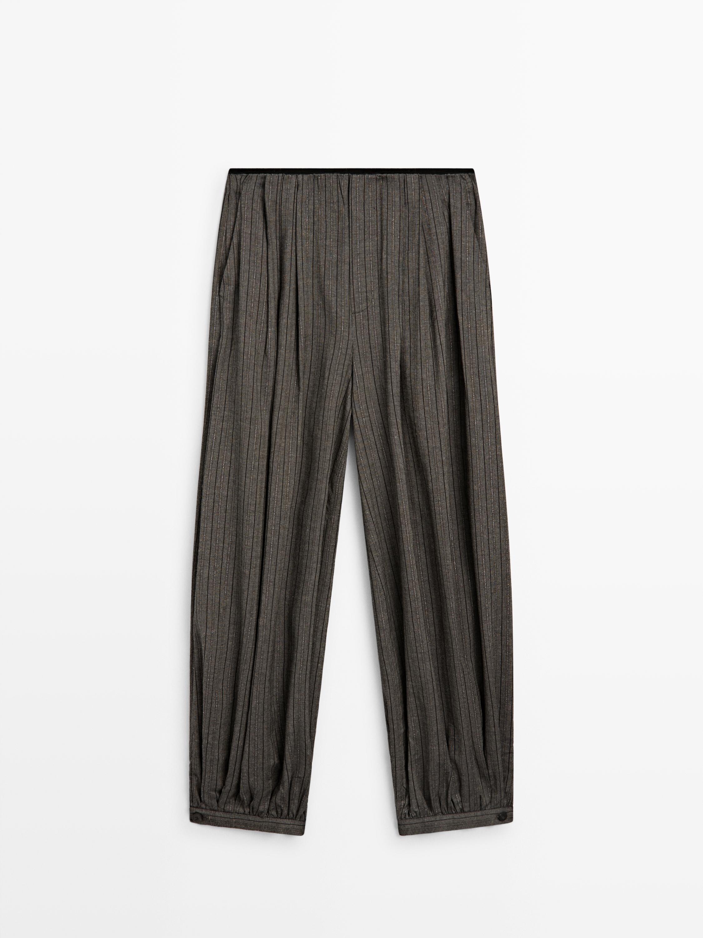 Striped flowing balloon pants — Medium Grey