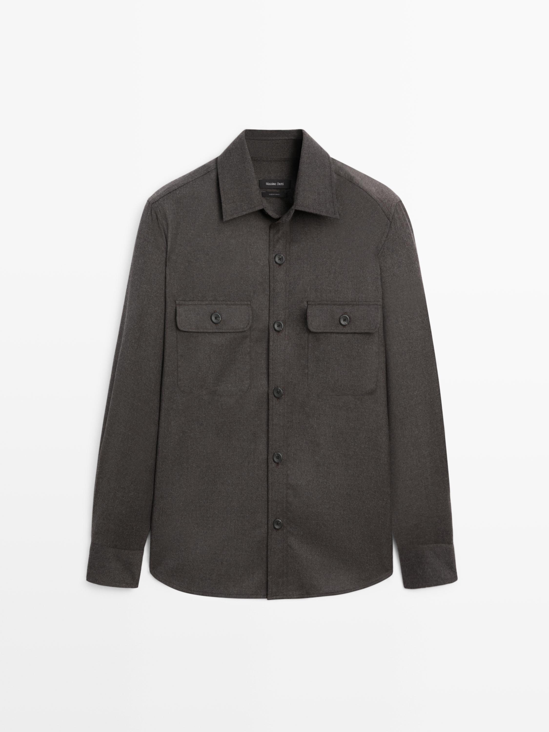 Regular fit double wool overshirt