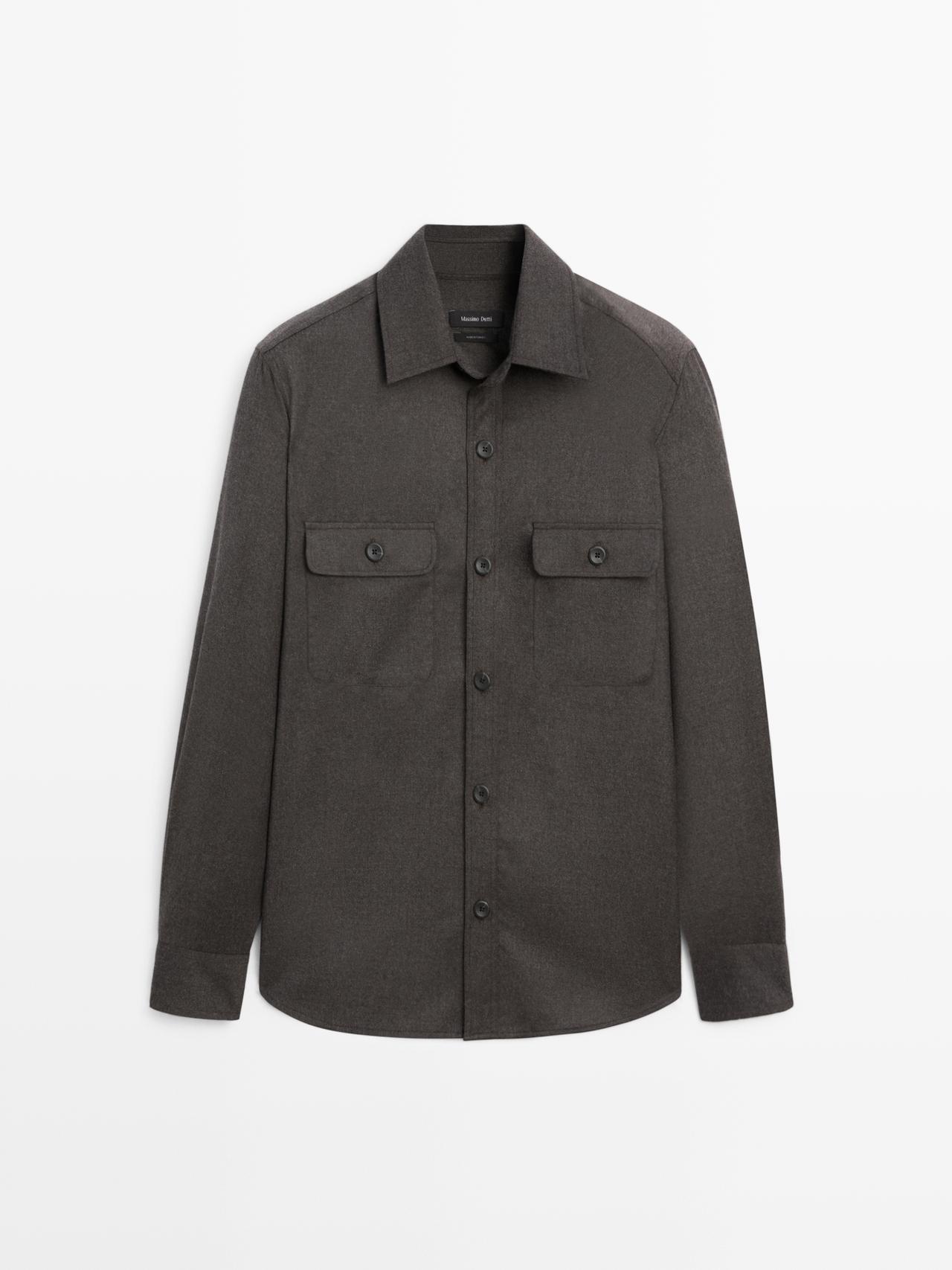 Massimo Dutti - Herre - Regular Fit Dobbelt Skjortejakke I 100% Uld - Mink - L