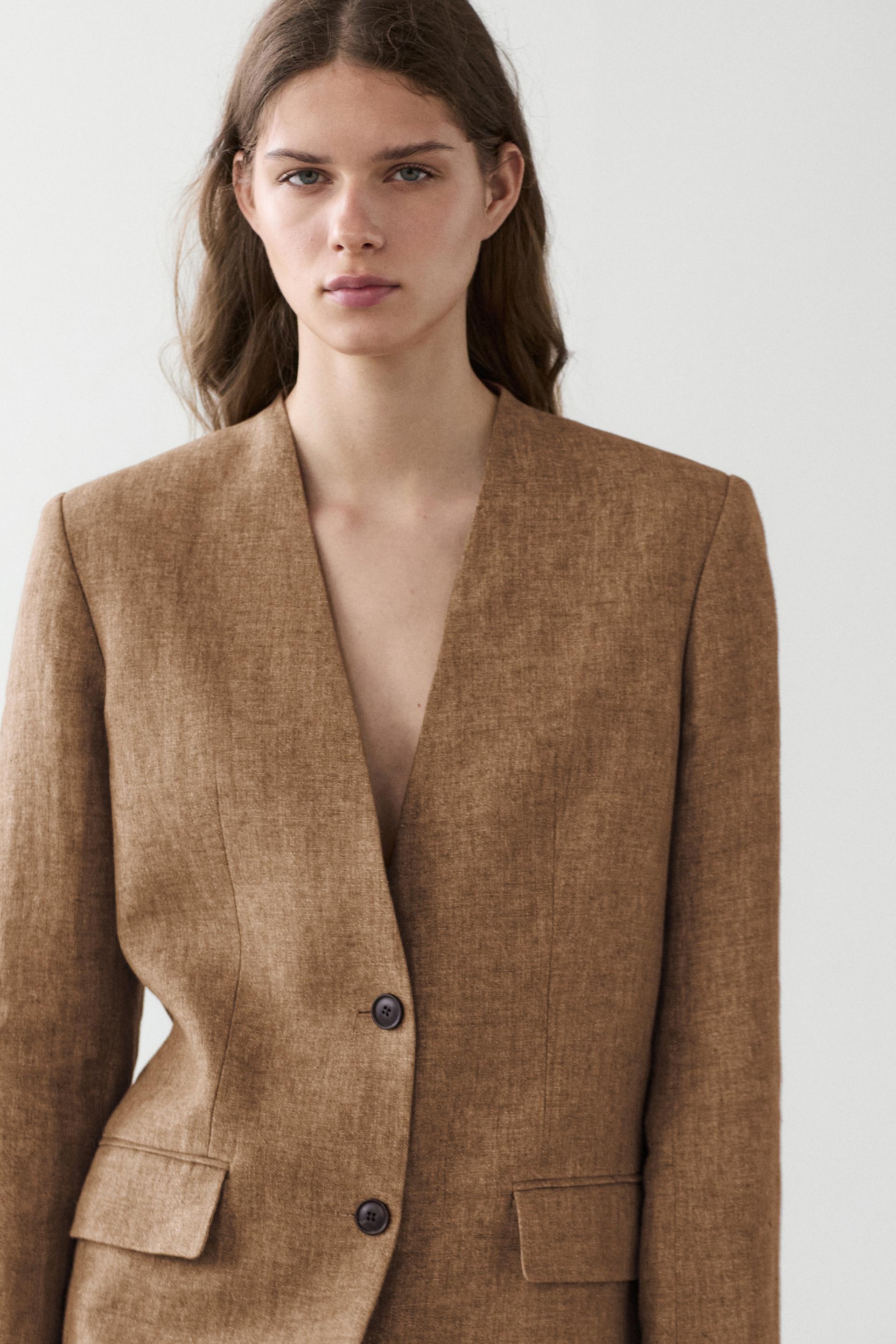 Massimo Dutti Melange Linen Suit Blazer In Brown