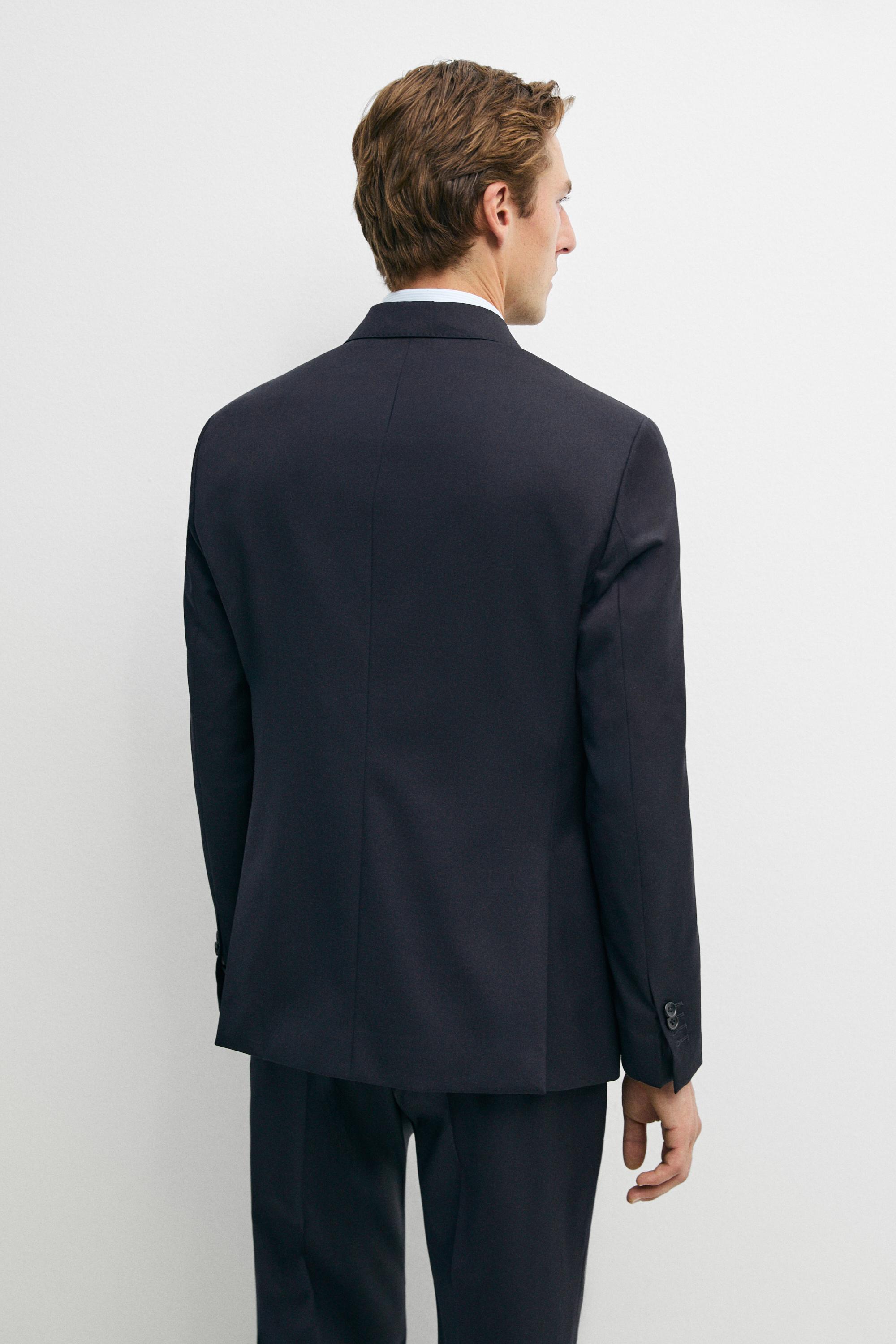 100% cool wool double-breasted suit blazer — NAVY BLUE