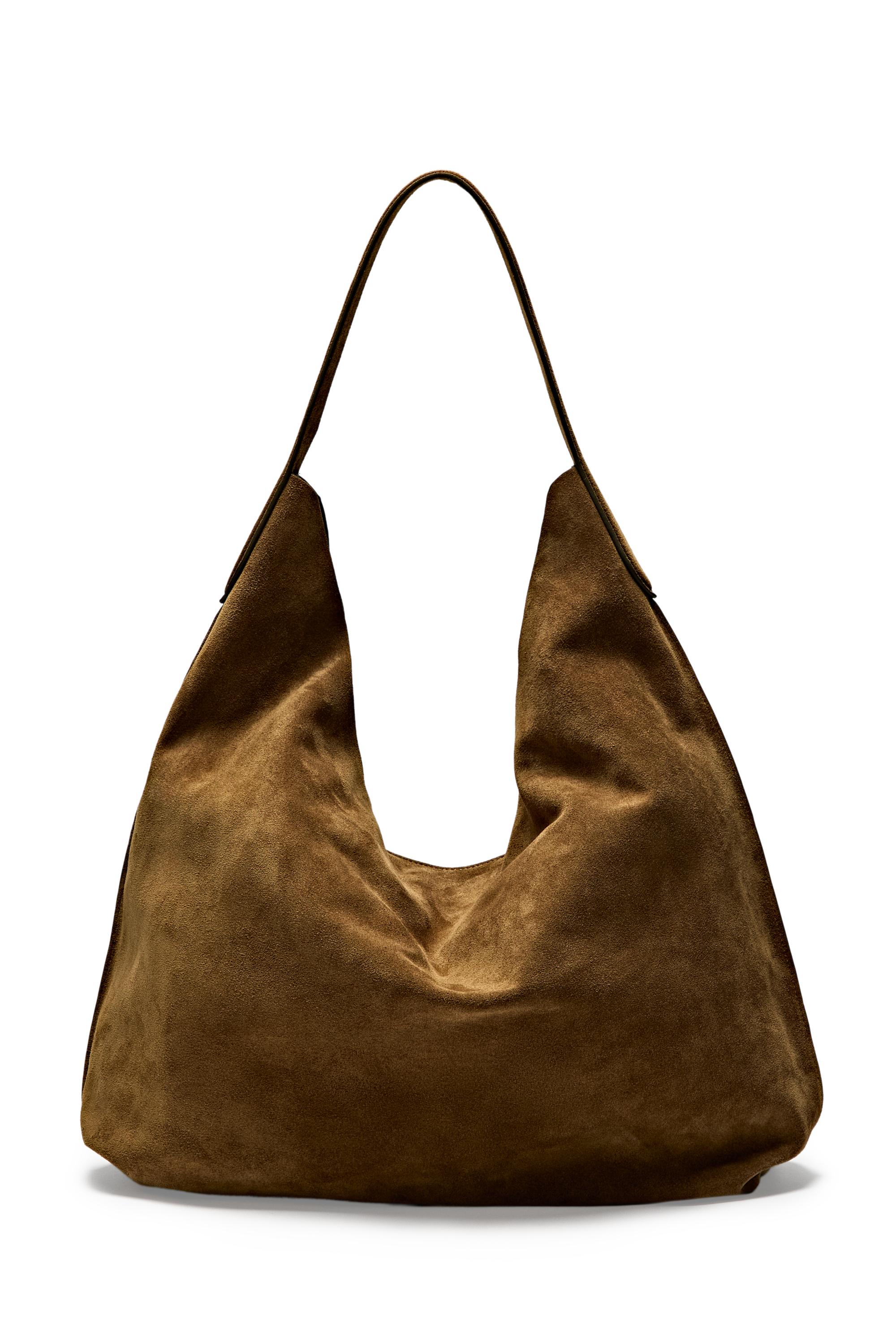 Maxi split suede leather shoulder bag — KHAKI GREEN