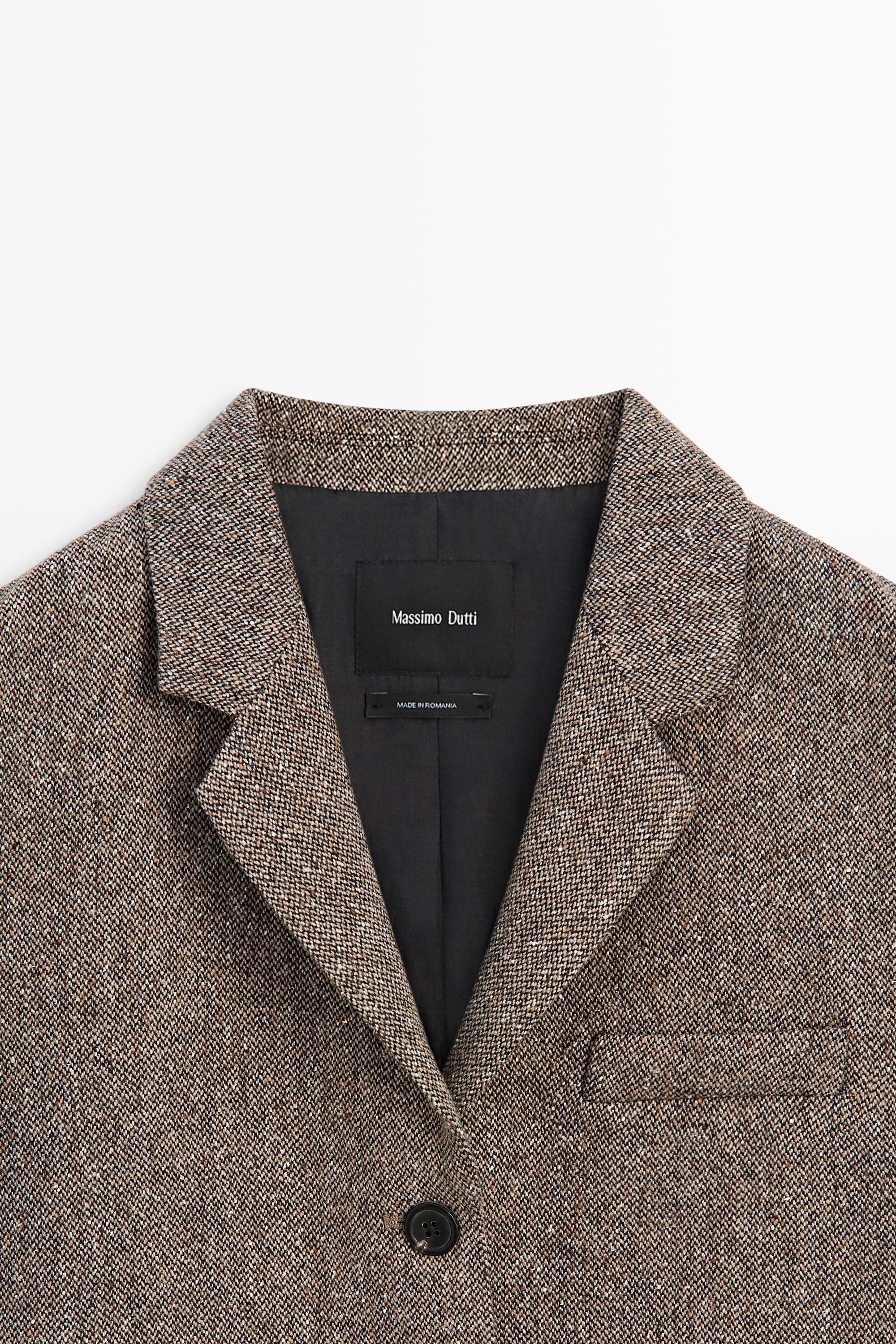 Cropped wool blend blazer — BROWN