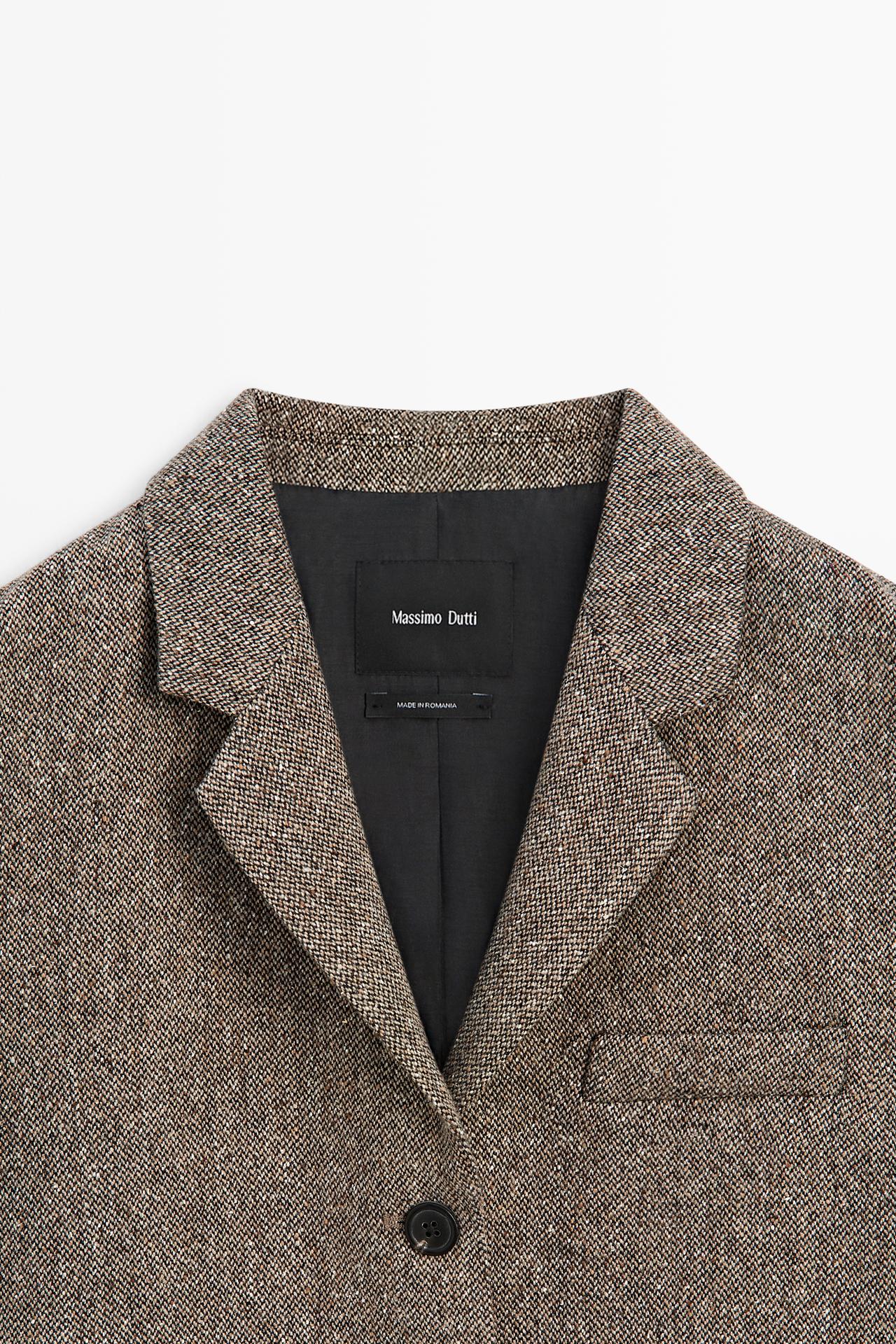 Cropped wool blend blazer — BROWN