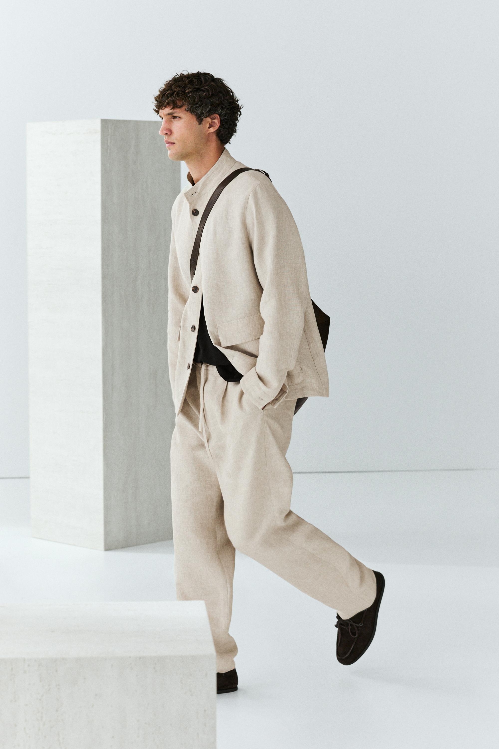 100% linen total look overshirt — BEIGE