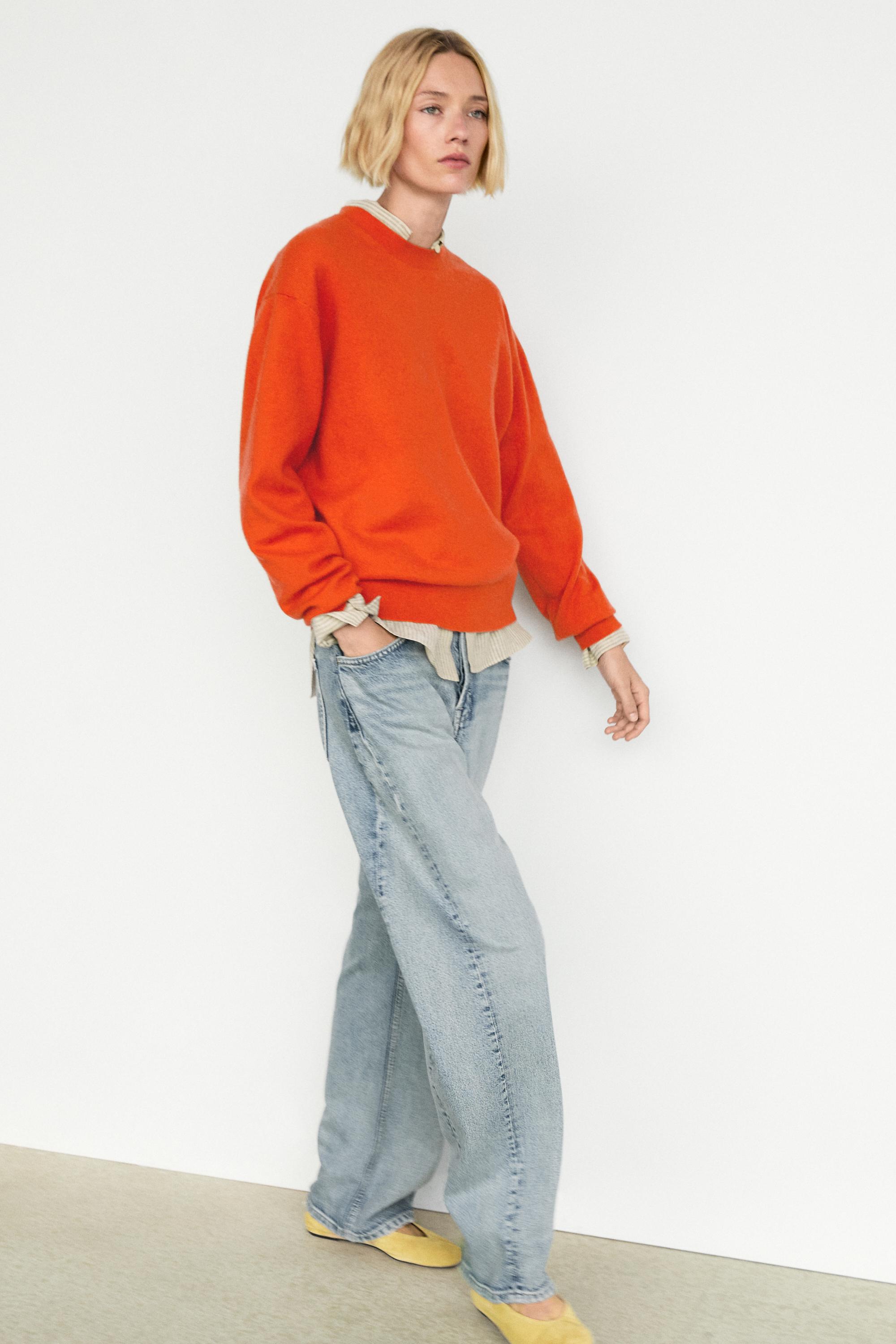 100% cashmere long sleeve sweater — ORANGE (alternate view)