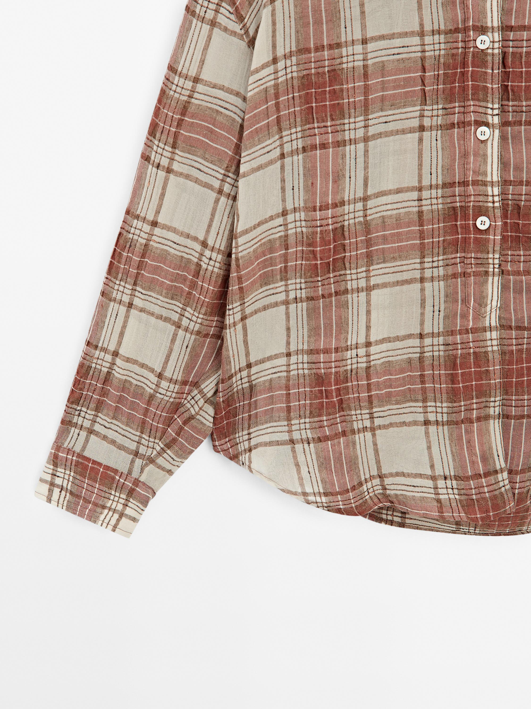 Oversized checked shirt with stand collar