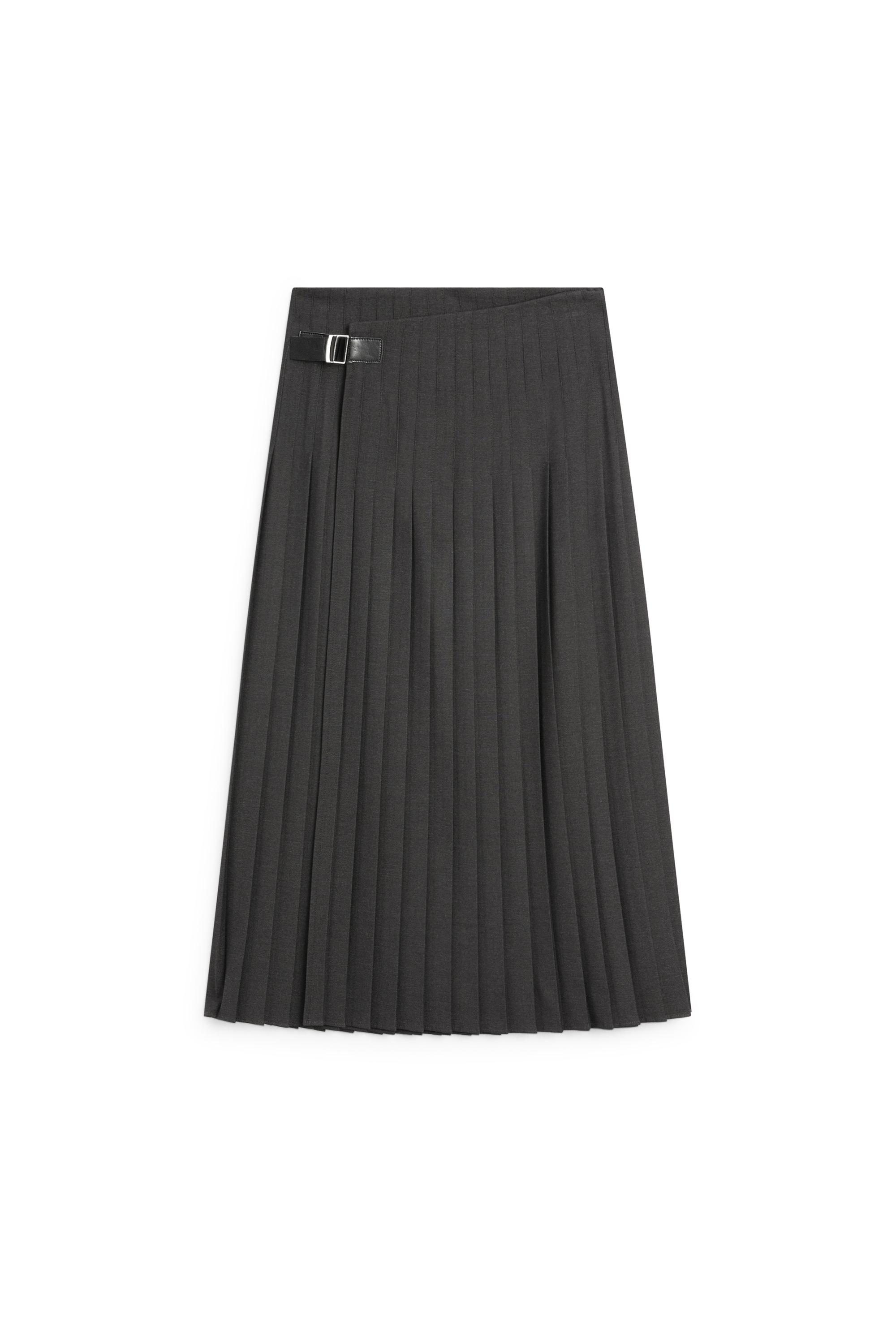 Pleated midi skirt with appliqué — GREY