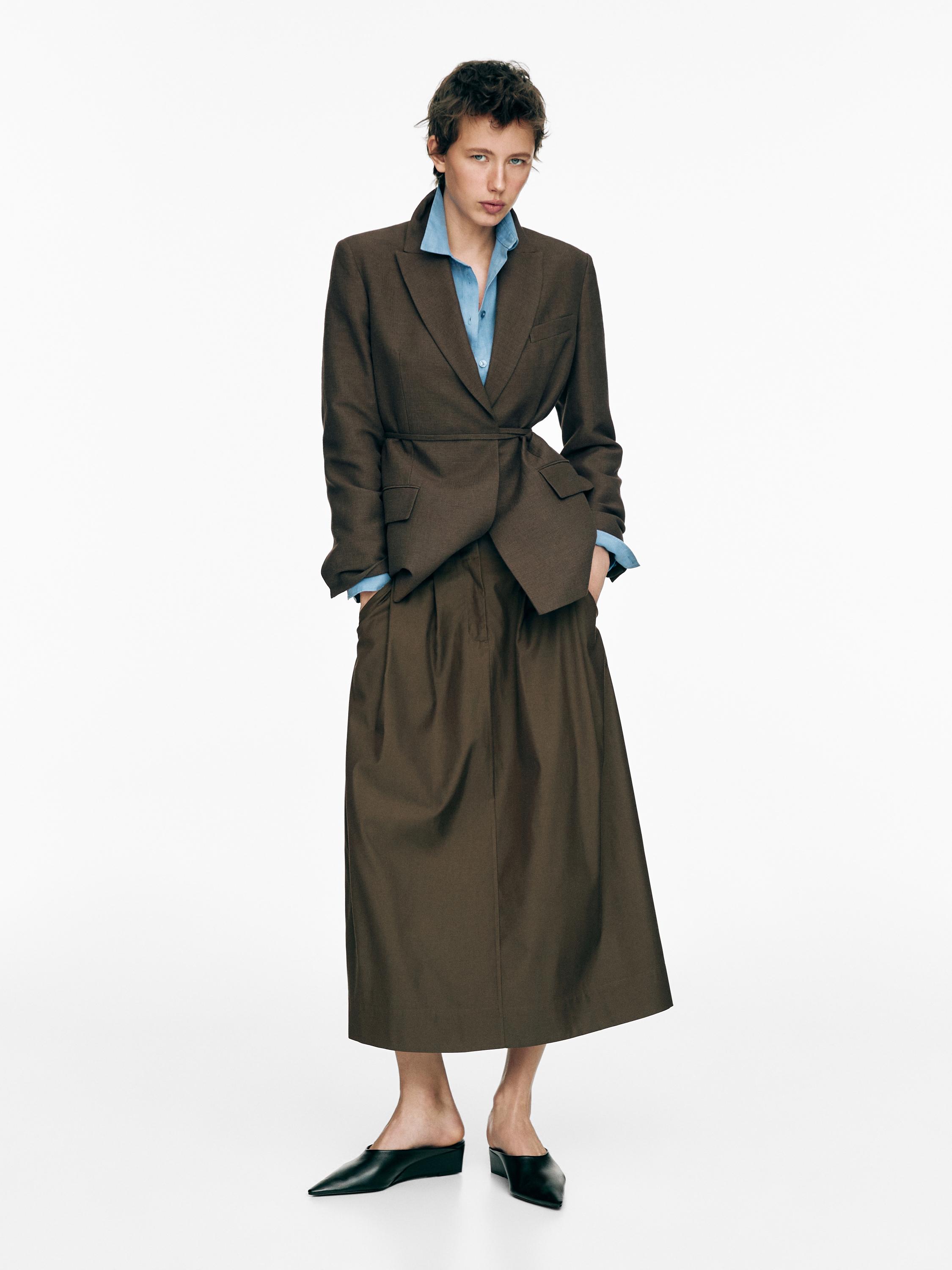 Midi skirt with box pleats — KHAKI