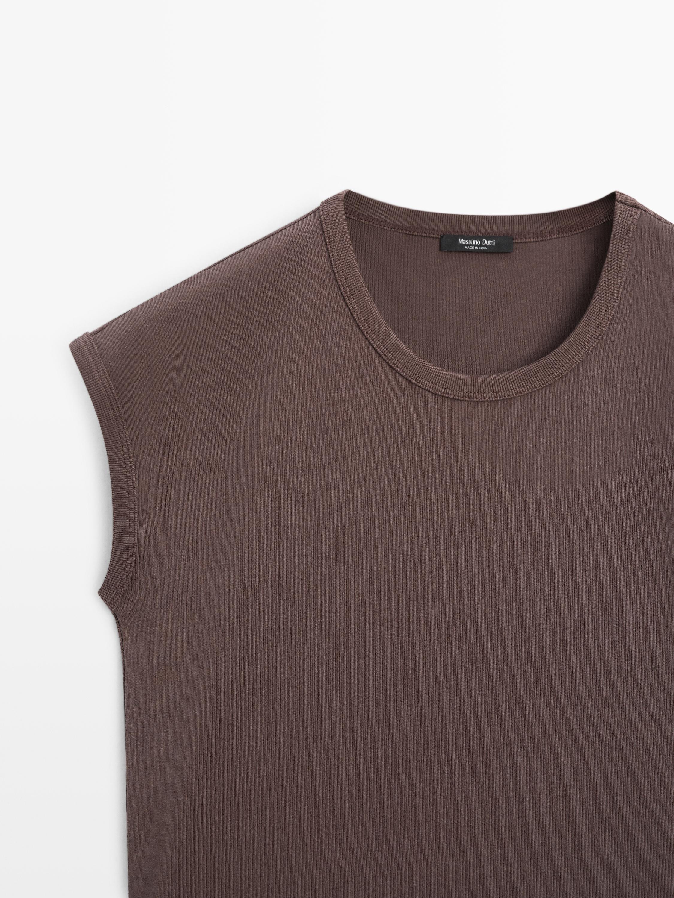 Sleeveless 100% cotton T-shirt — BROWN