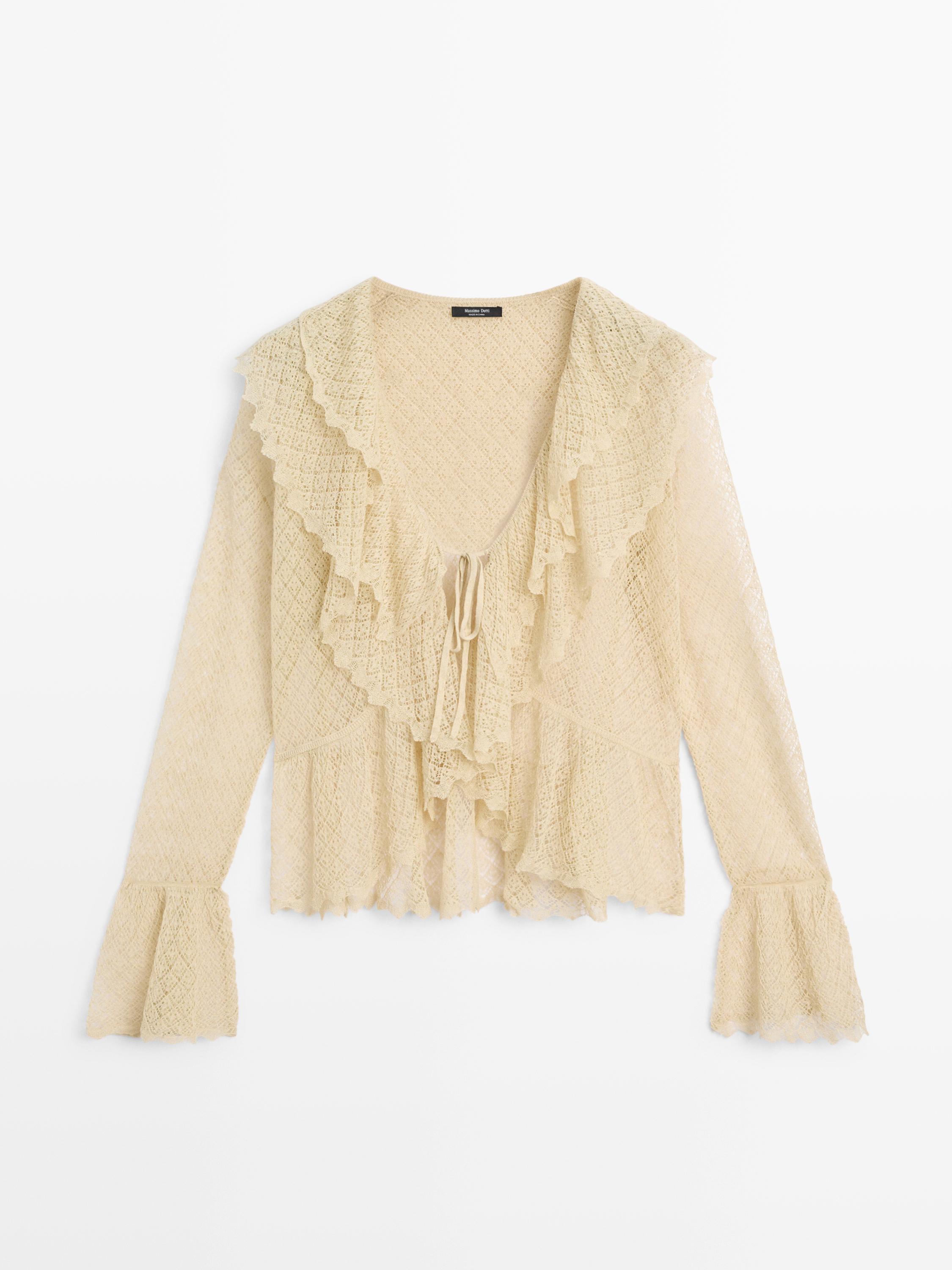 Linen blend cardigan with ruffle details